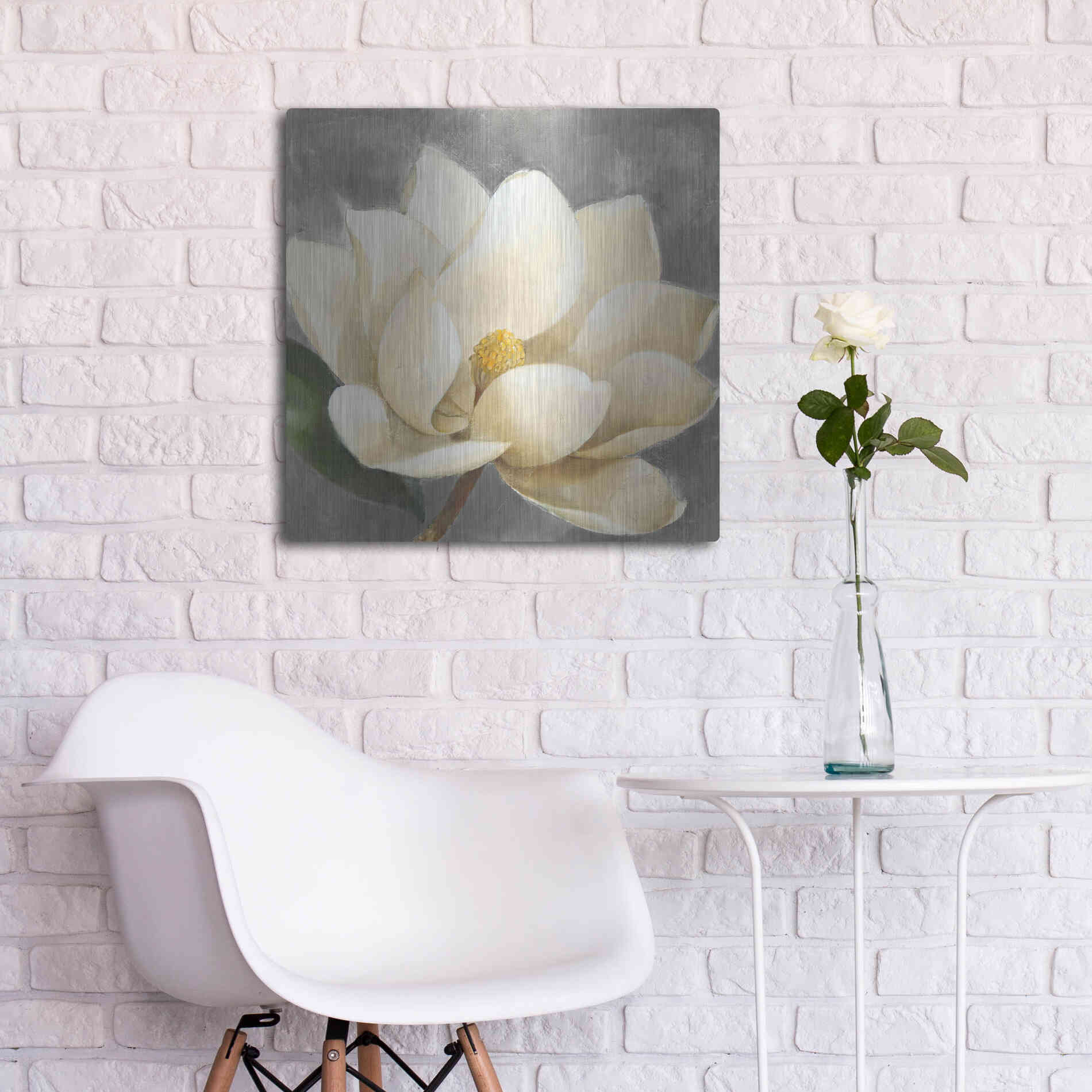 Luxe Metal Art 'Magnolia Blossom on Gray' by Albena Hristova, Metal Wall Art,24x24