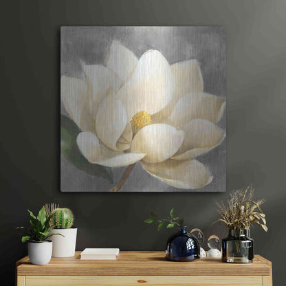 Luxe Metal Art 'Magnolia Blossom on Gray' by Albena Hristova, Metal Wall Art,24x24