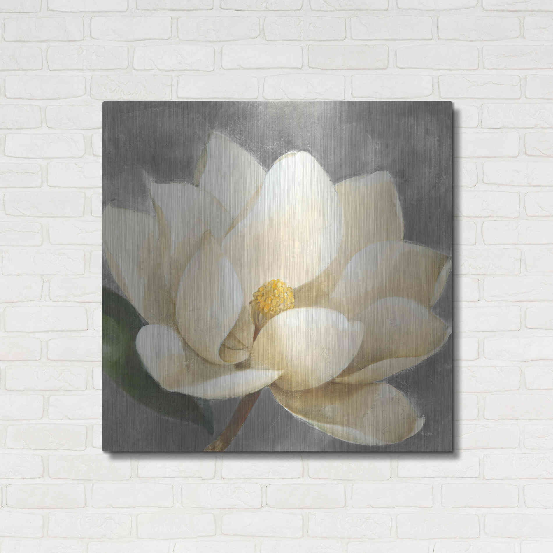 Luxe Metal Art 'Magnolia Blossom on Gray' by Albena Hristova, Metal Wall Art,36x36