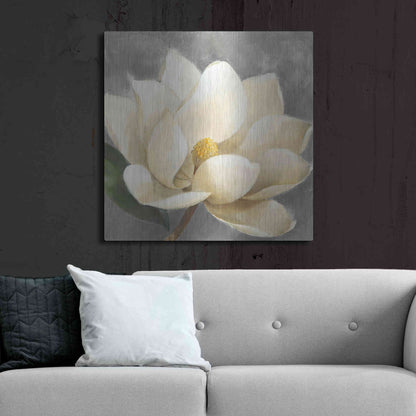 Luxe Metal Art 'Magnolia Blossom on Gray' by Albena Hristova, Metal Wall Art,36x36