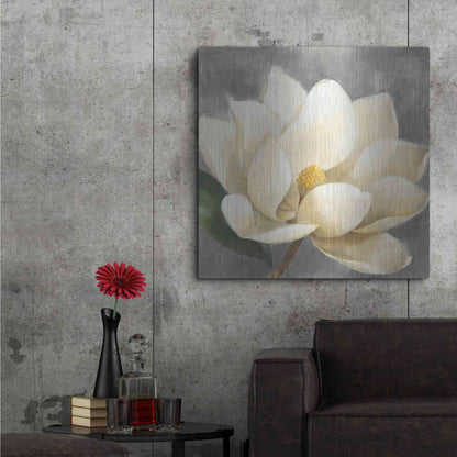 Luxe Metal Art 'Magnolia Blossom on Gray' by Albena Hristova, Metal Wall Art,36x36