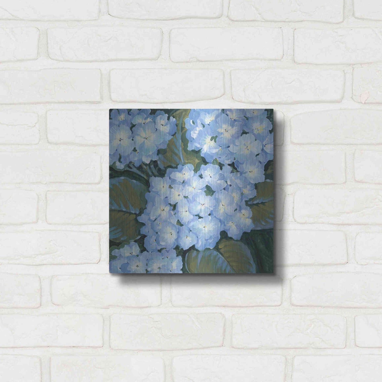 Luxe Metal Art 'Blue Hydrangeas I' by Tim O'Toole, Metal Wall Art,12x12