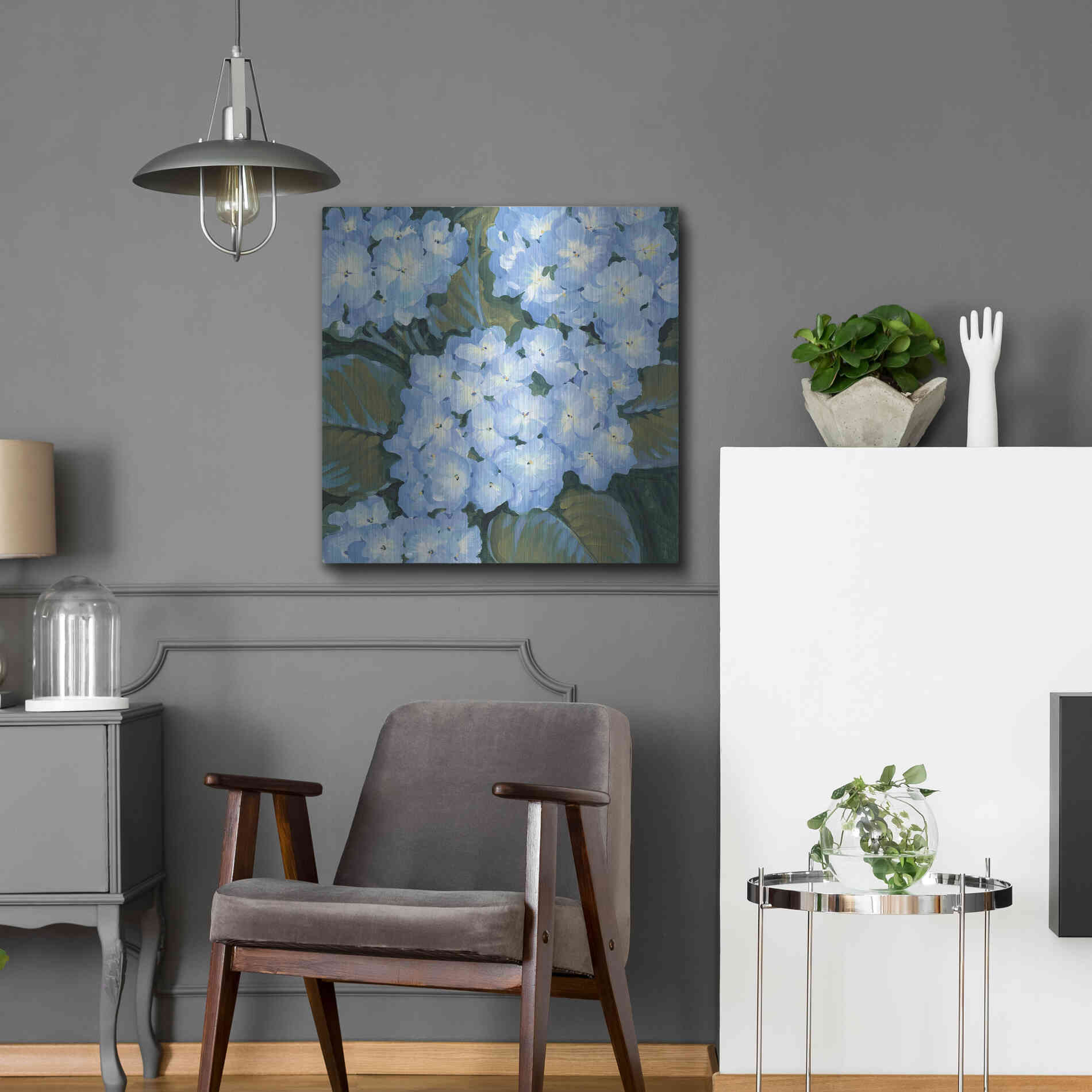 Luxe Metal Art 'Blue Hydrangeas I' by Tim O'Toole, Metal Wall Art,24x24