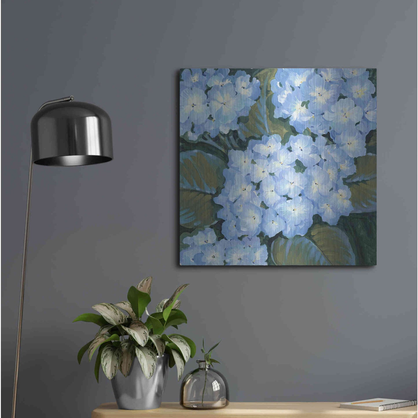 Luxe Metal Art 'Blue Hydrangeas I' by Tim O'Toole, Metal Wall Art,24x24