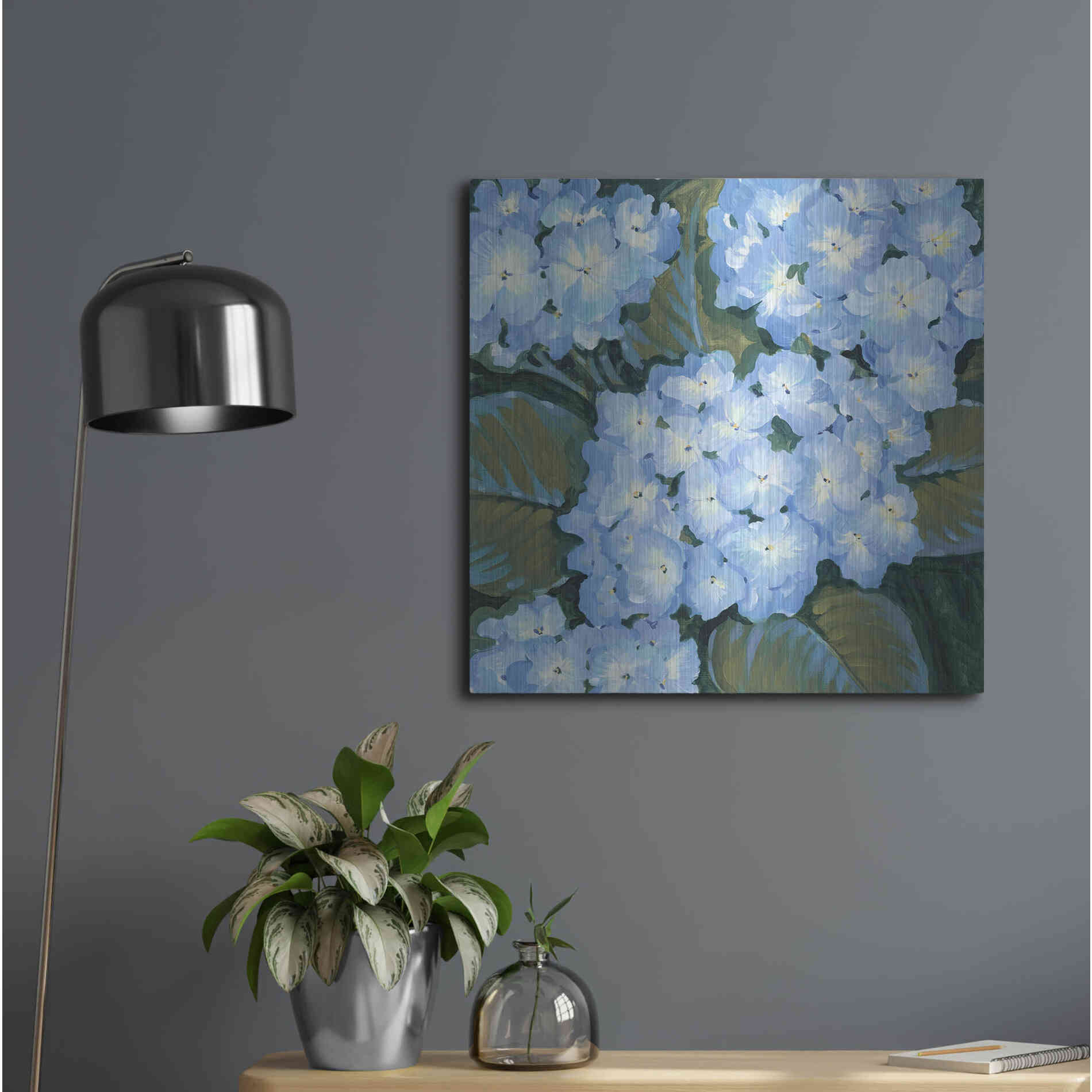 Luxe Metal Art 'Blue Hydrangeas I' by Tim O'Toole, Metal Wall Art,24x24