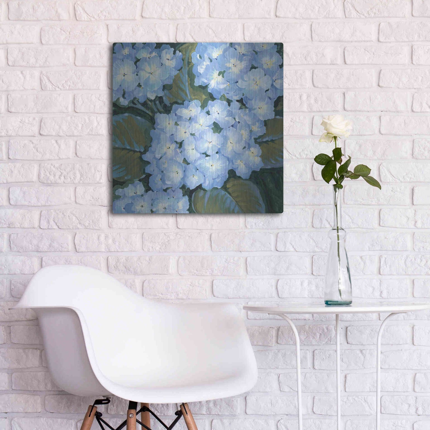 Luxe Metal Art 'Blue Hydrangeas I' by Tim O'Toole, Metal Wall Art,24x24