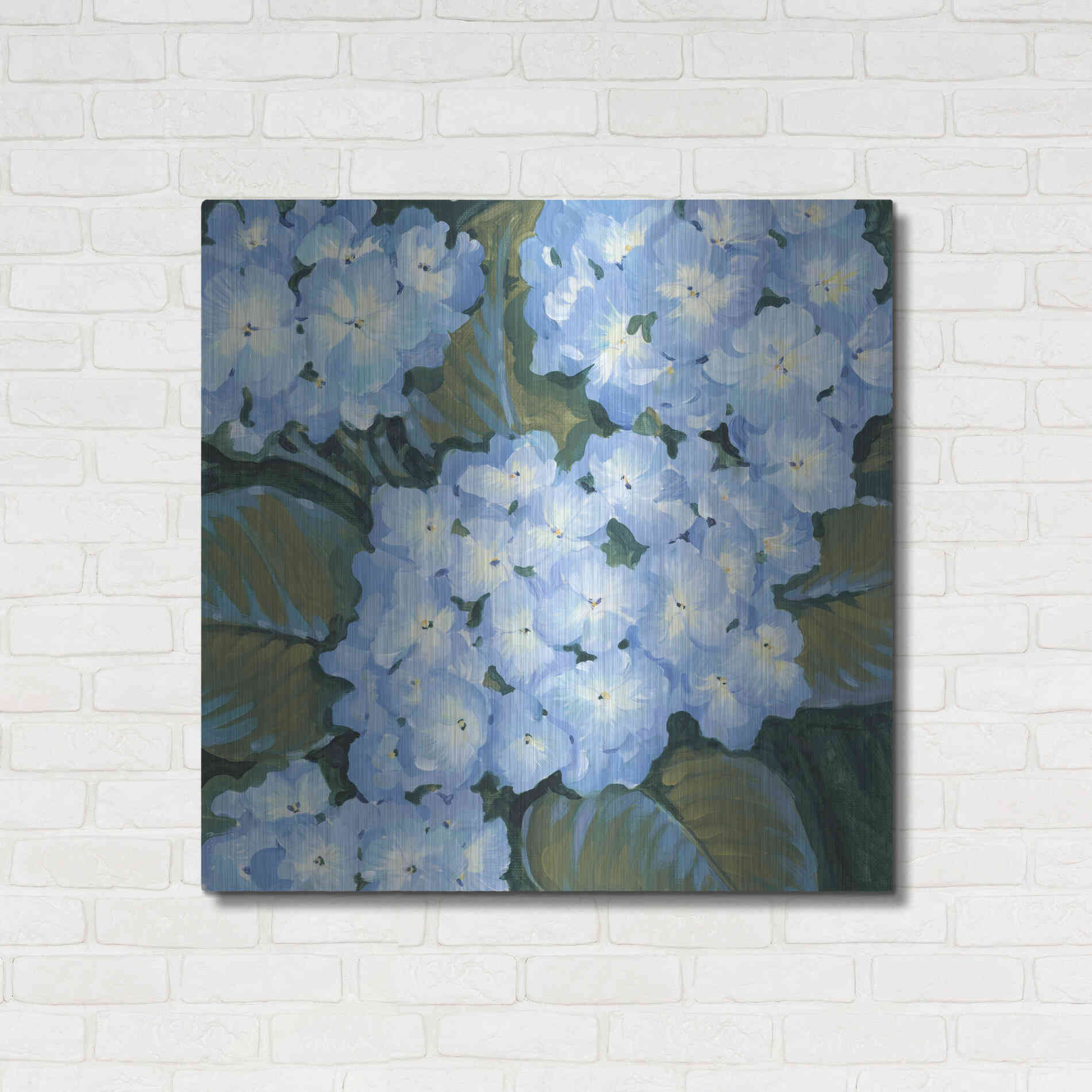 Luxe Metal Art 'Blue Hydrangeas I' by Tim O'Toole, Metal Wall Art,36x36