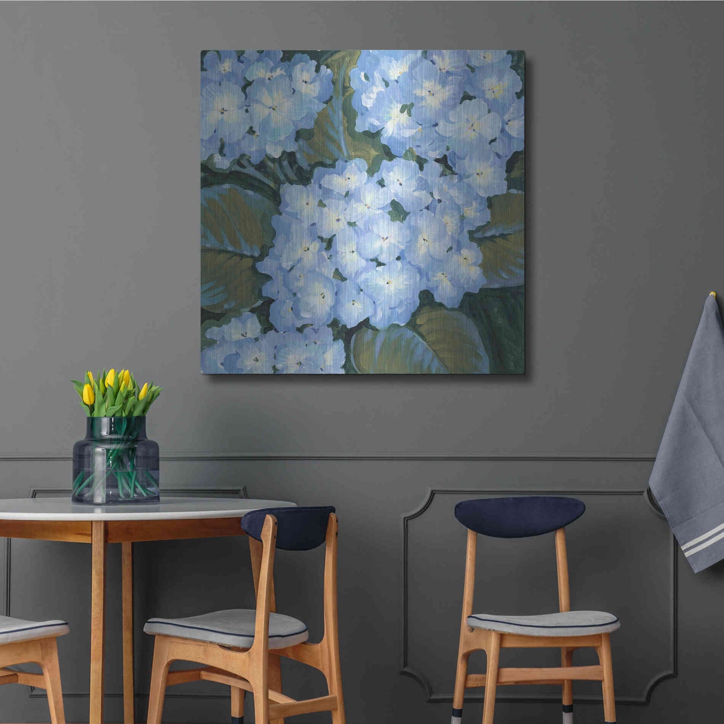 Luxe Metal Art 'Blue Hydrangeas I' by Tim O'Toole, Metal Wall Art,36x36