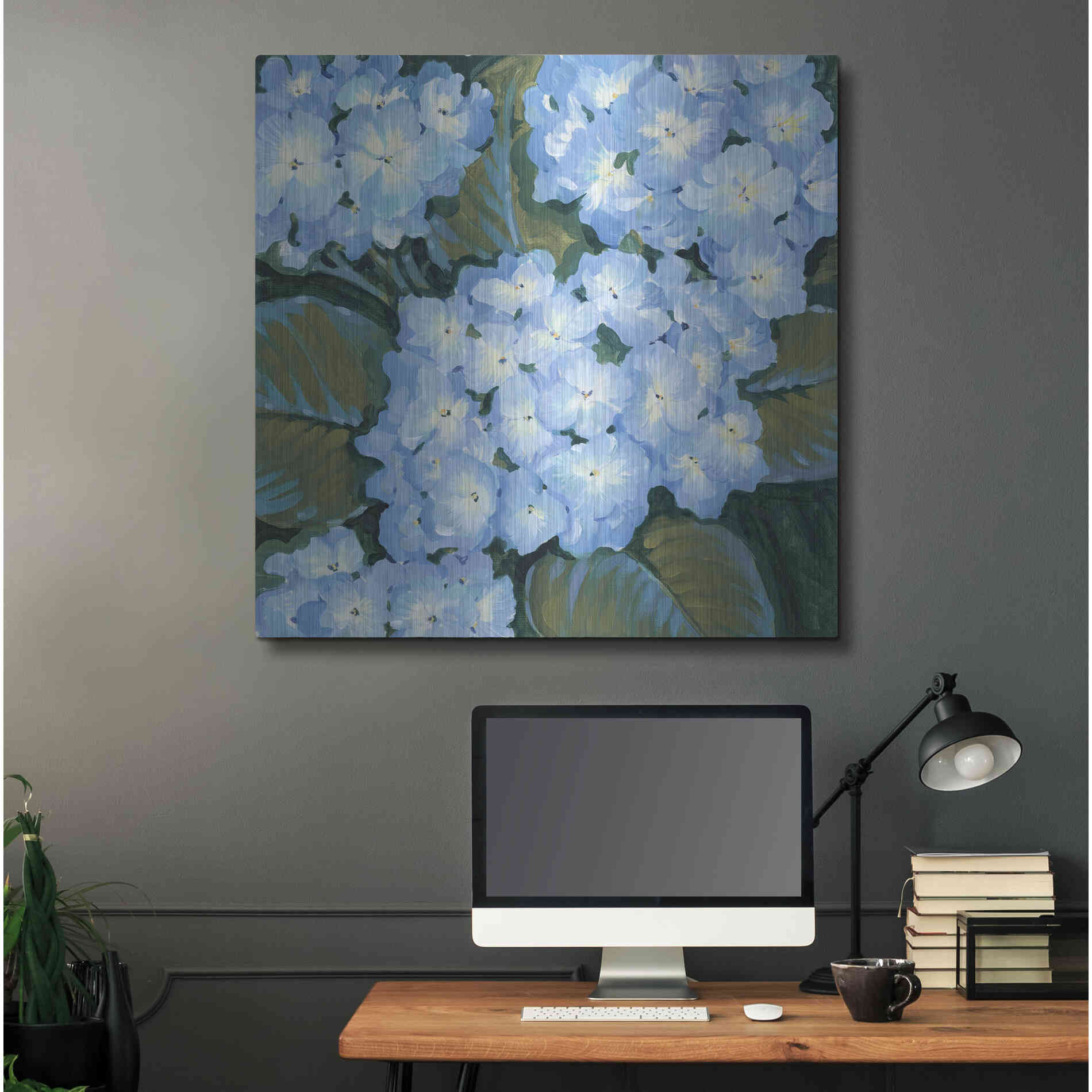 Luxe Metal Art 'Blue Hydrangeas I' by Tim O'Toole, Metal Wall Art,36x36