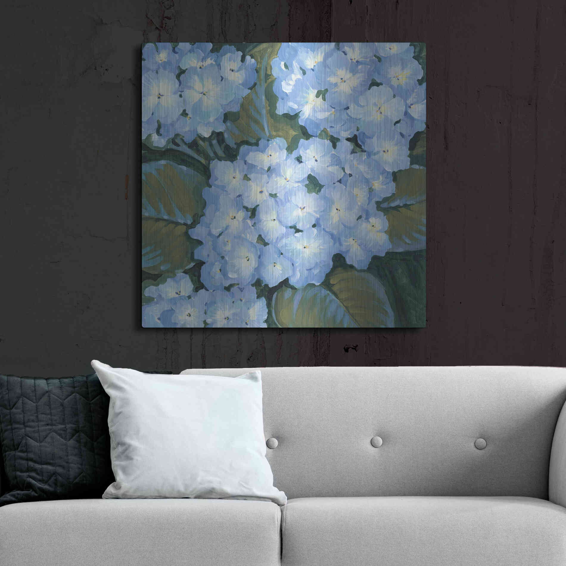 Luxe Metal Art 'Blue Hydrangeas I' by Tim O'Toole, Metal Wall Art,36x36
