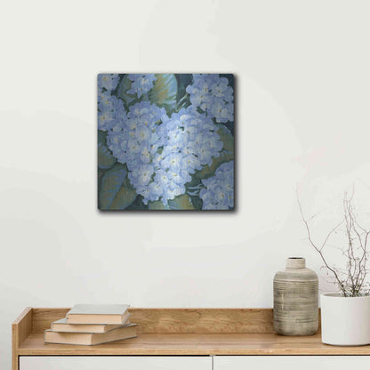Luxe Metal Art 'Blue Hydrangeas II' by Tim O'Toole, Metal Wall Art,12x12