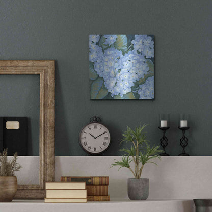 Luxe Metal Art 'Blue Hydrangeas II' by Tim O'Toole, Metal Wall Art,12x12