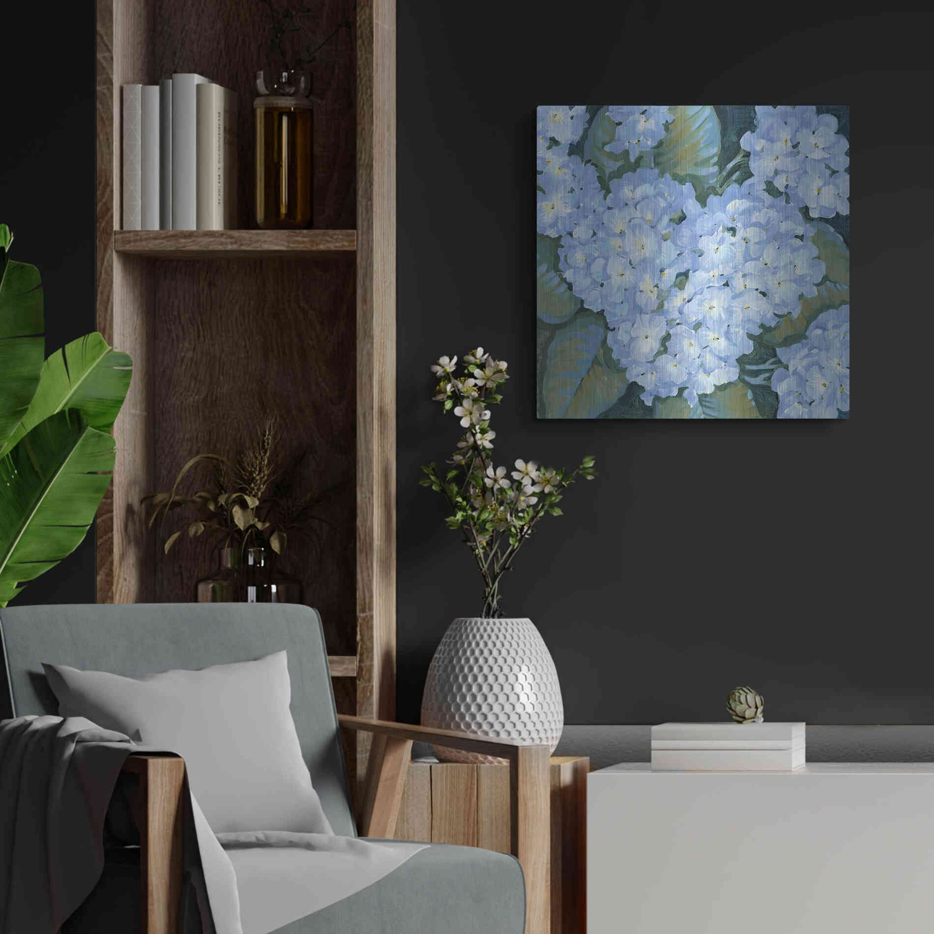 Luxe Metal Art 'Blue Hydrangeas II' by Tim O'Toole, Metal Wall Art,24x24