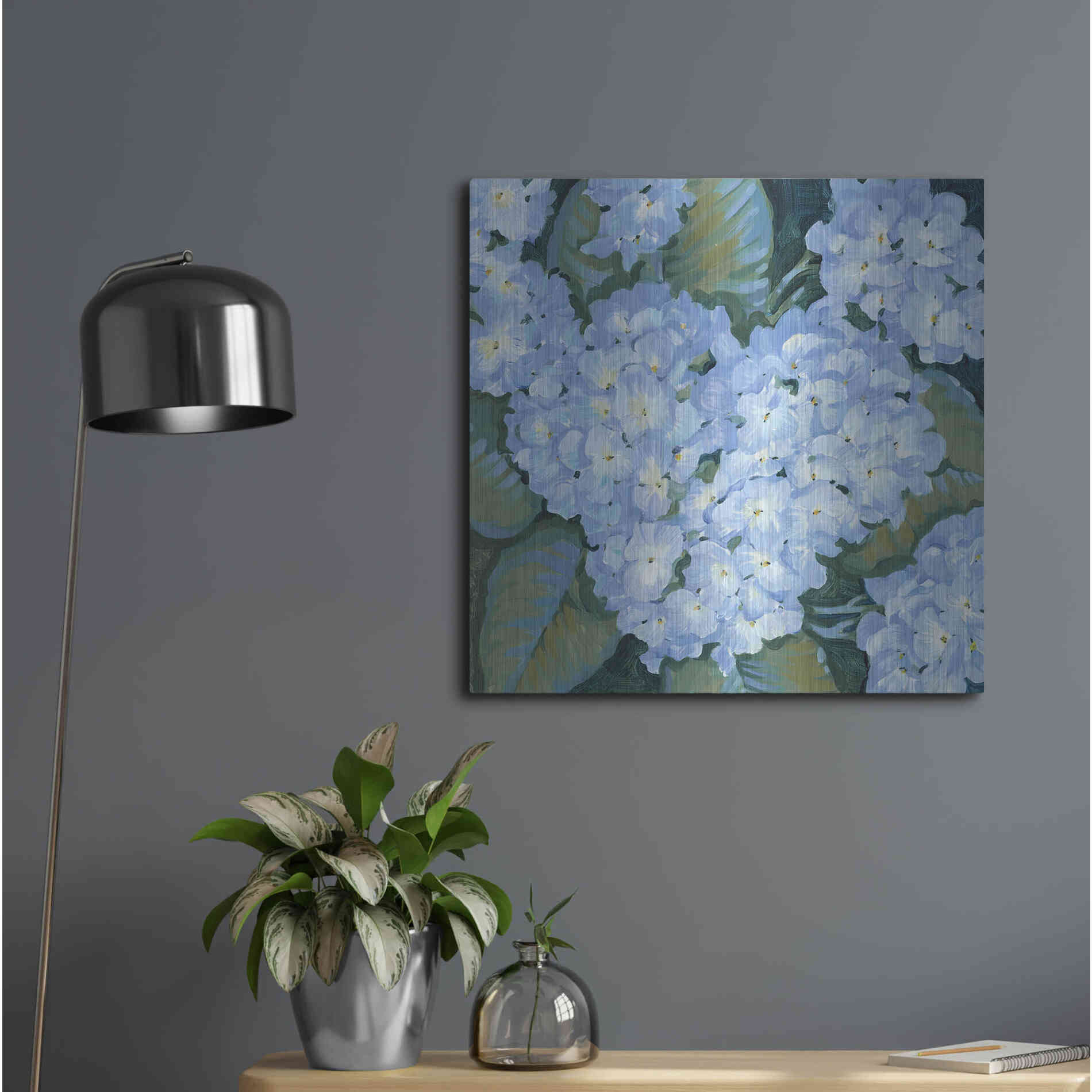 Luxe Metal Art 'Blue Hydrangeas II' by Tim O'Toole, Metal Wall Art,24x24