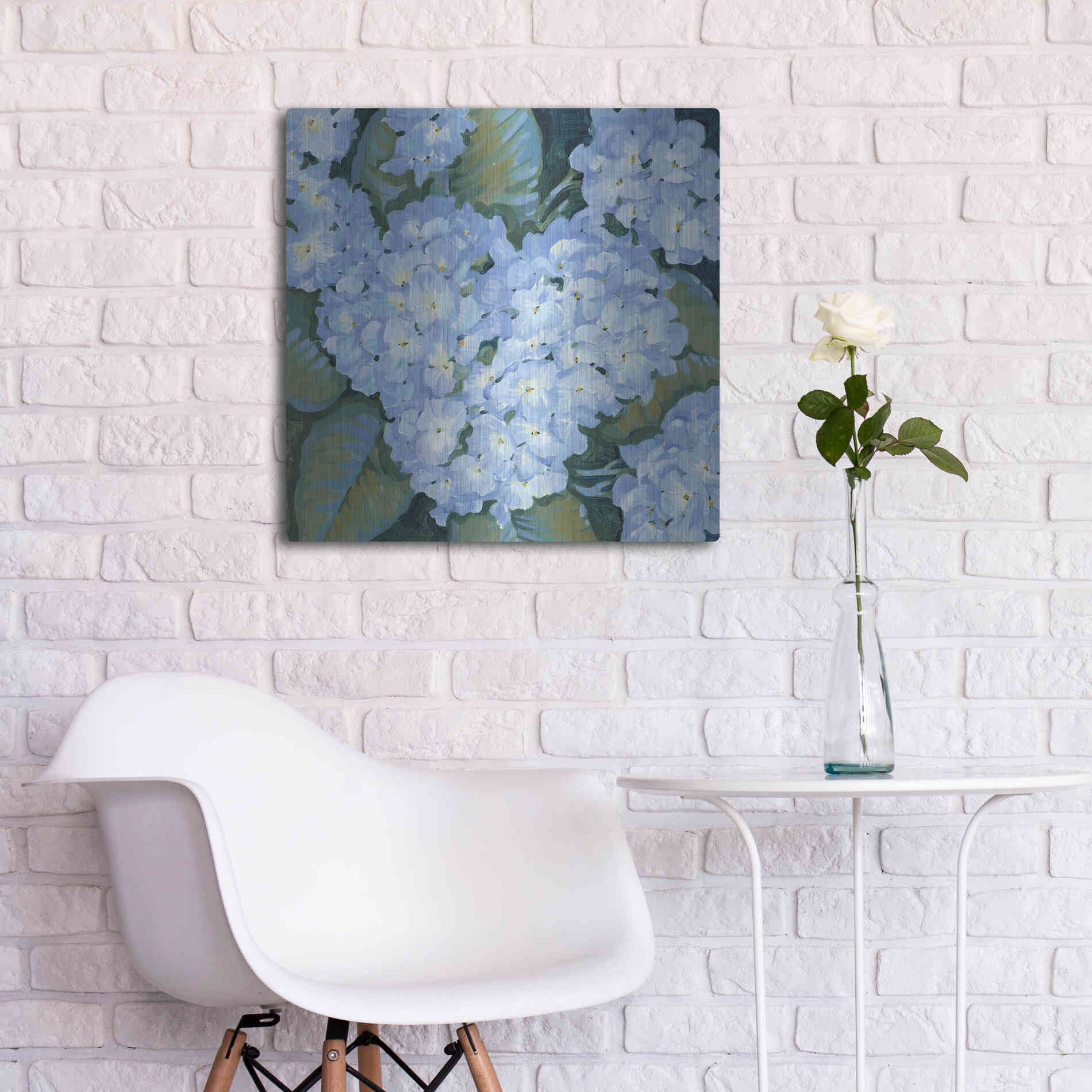 Luxe Metal Art 'Blue Hydrangeas II' by Tim O'Toole, Metal Wall Art,24x24