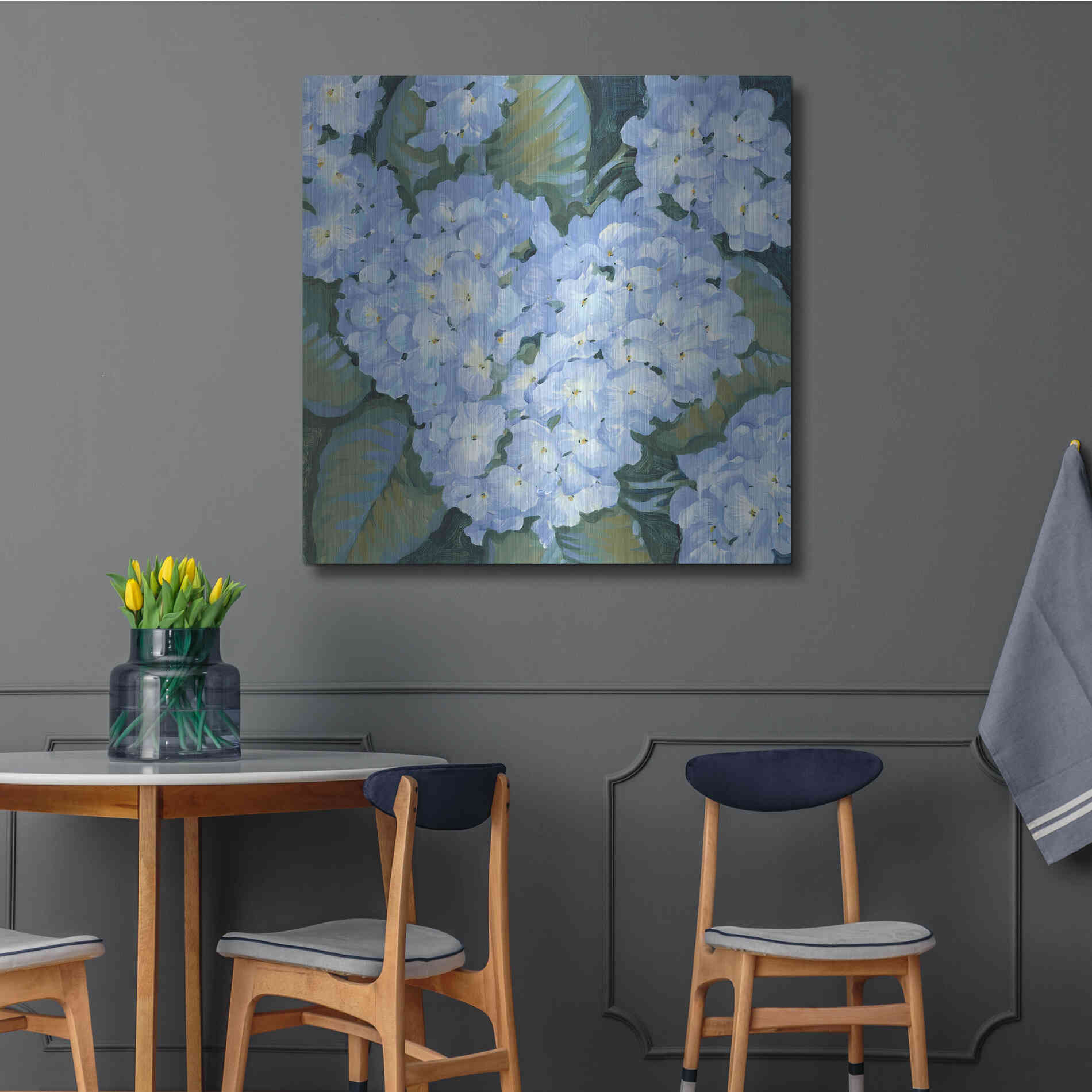 Luxe Metal Art 'Blue Hydrangeas II' by Tim O'Toole, Metal Wall Art,36x36