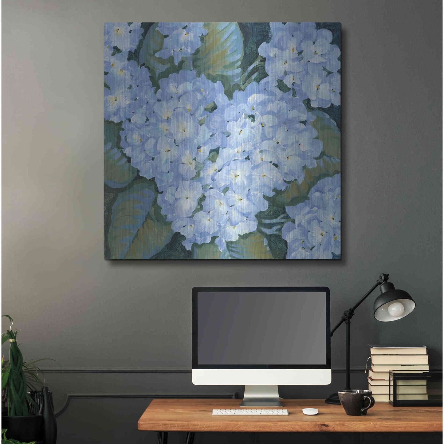 Luxe Metal Art 'Blue Hydrangeas II' by Tim O'Toole, Metal Wall Art,36x36