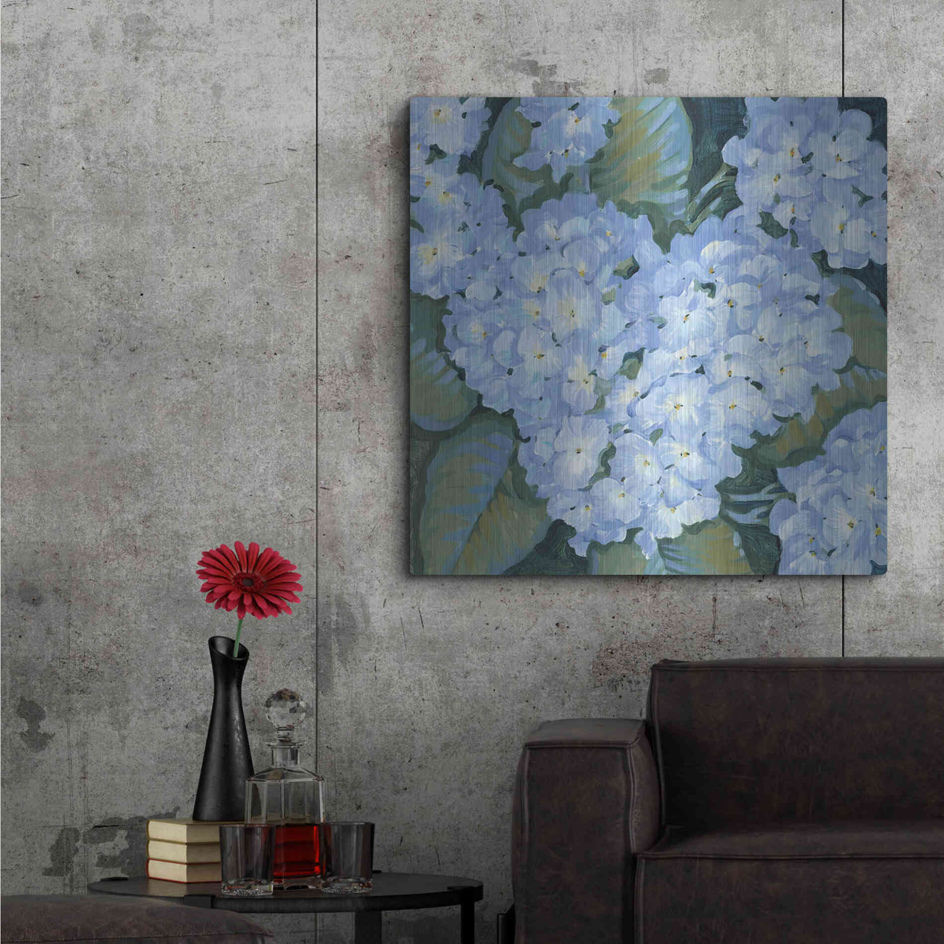 Luxe Metal Art 'Blue Hydrangeas II' by Tim O'Toole, Metal Wall Art,36x36
