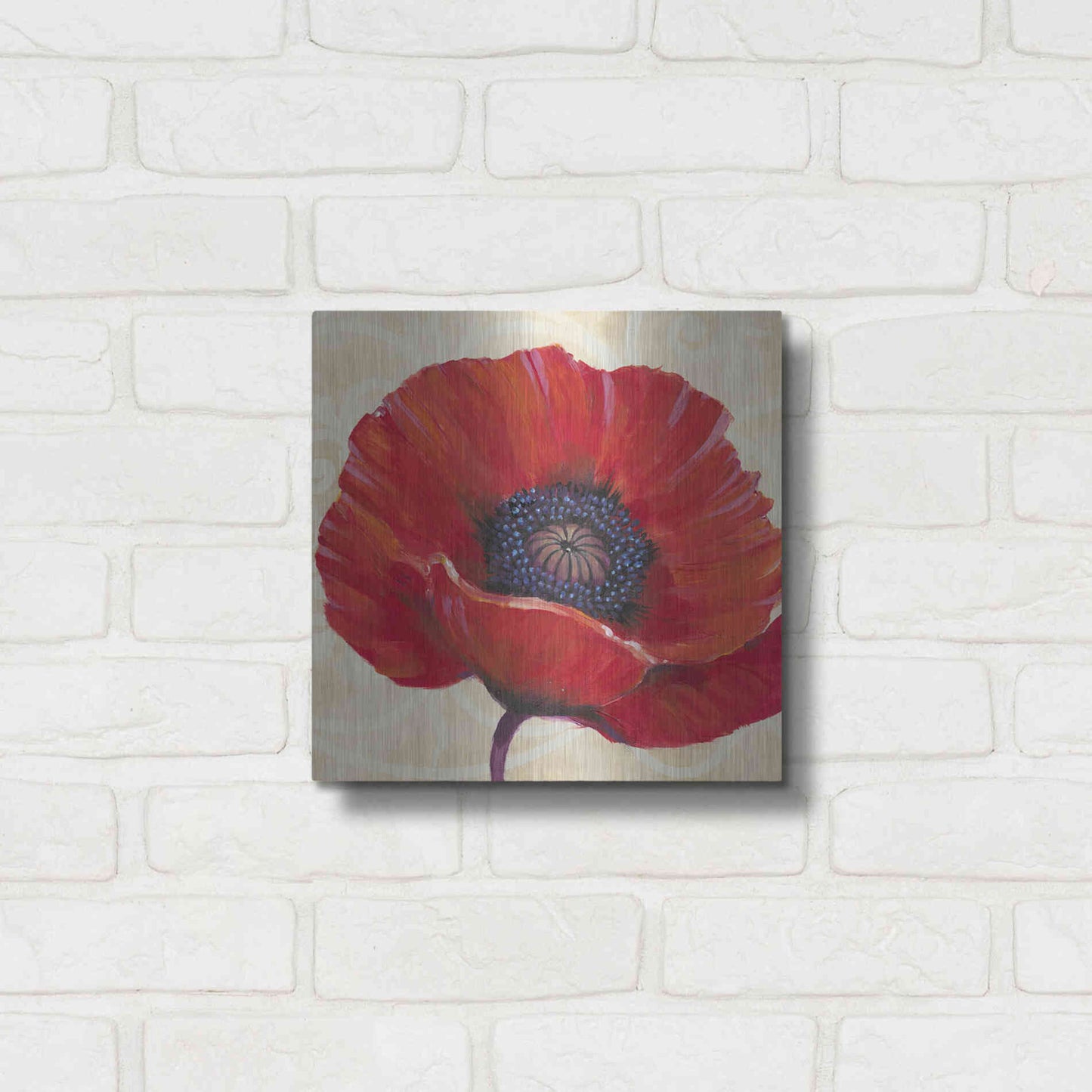 Luxe Metal Art 'Red Poppy I' by Tim O'Toole, Metal Wall Art,12x12