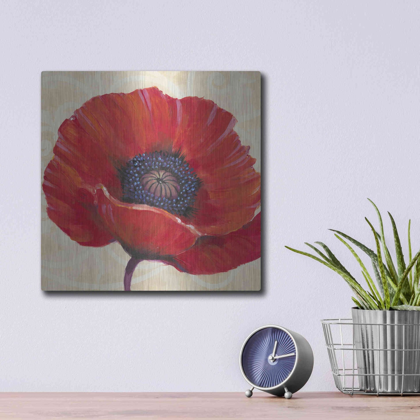 Luxe Metal Art 'Red Poppy I' by Tim O'Toole, Metal Wall Art,12x12