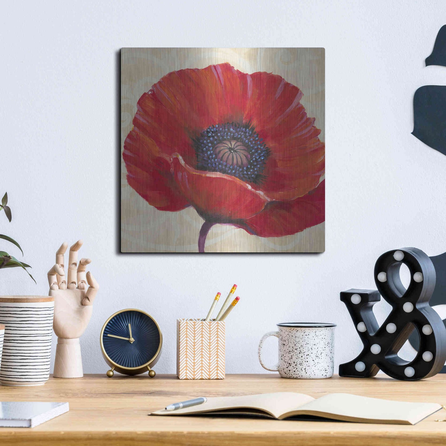 Luxe Metal Art 'Red Poppy I' by Tim O'Toole, Metal Wall Art,12x12