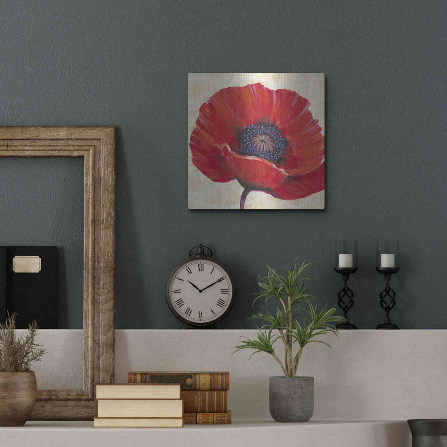 Luxe Metal Art 'Red Poppy I' by Tim O'Toole, Metal Wall Art,12x12