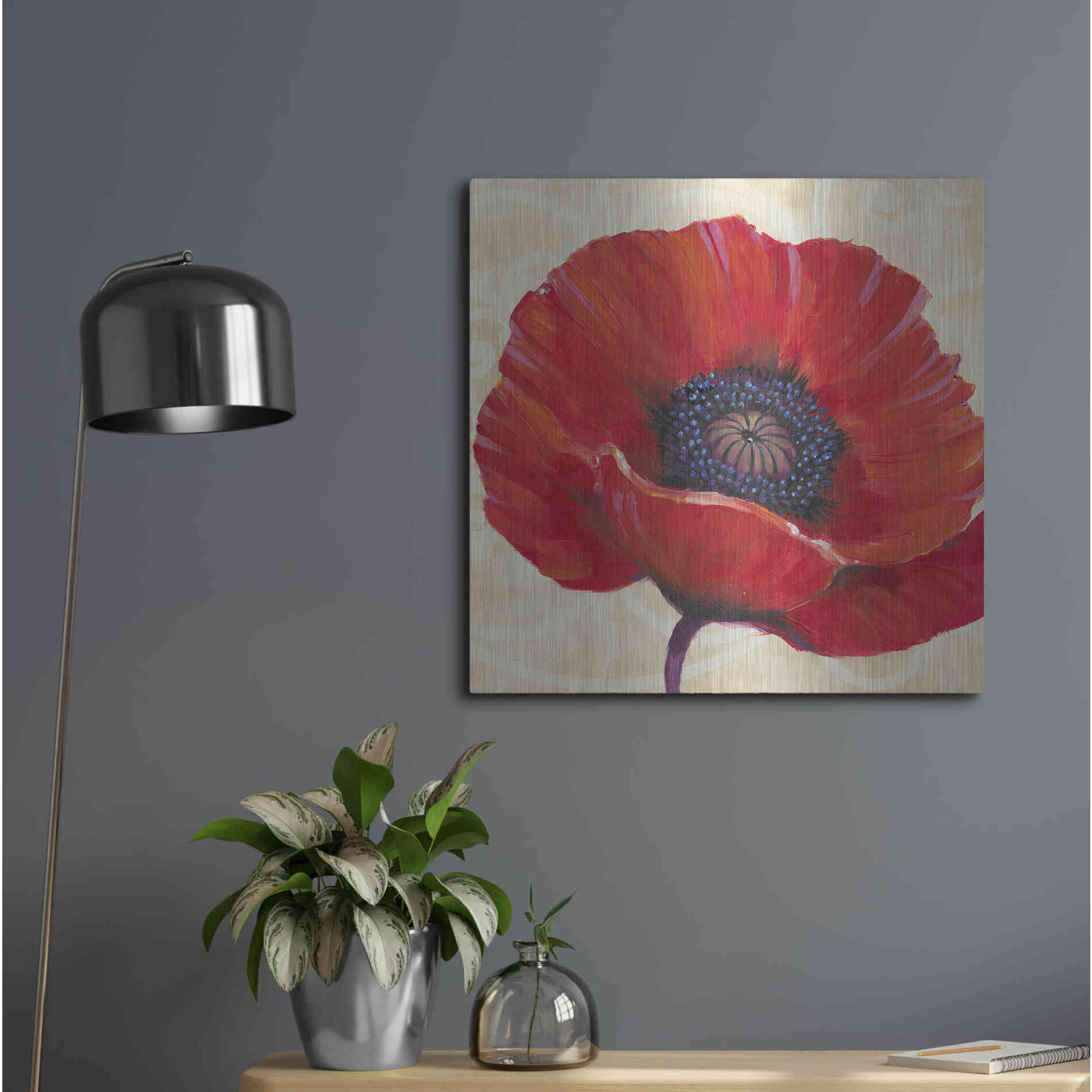 Luxe Metal Art 'Red Poppy I' by Tim O'Toole, Metal Wall Art,24x24