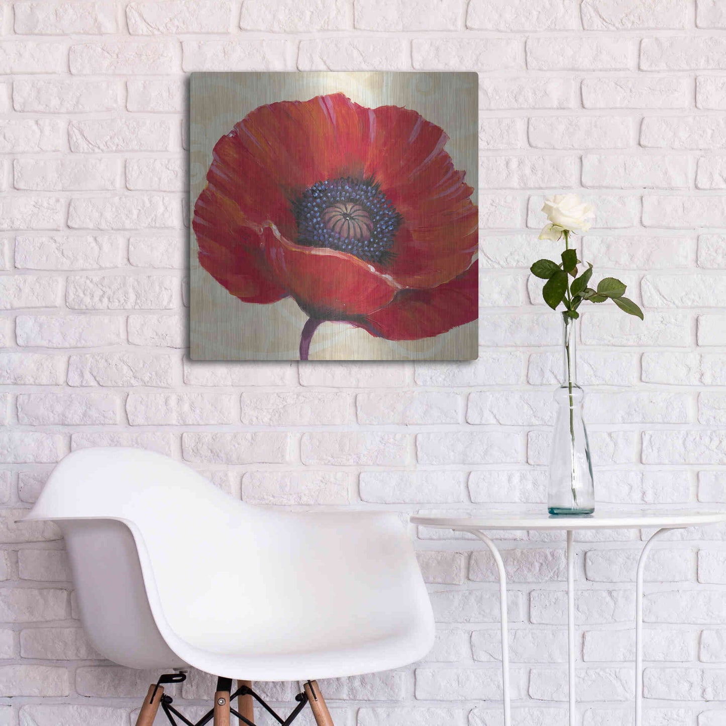 Luxe Metal Art 'Red Poppy I' by Tim O'Toole, Metal Wall Art,24x24