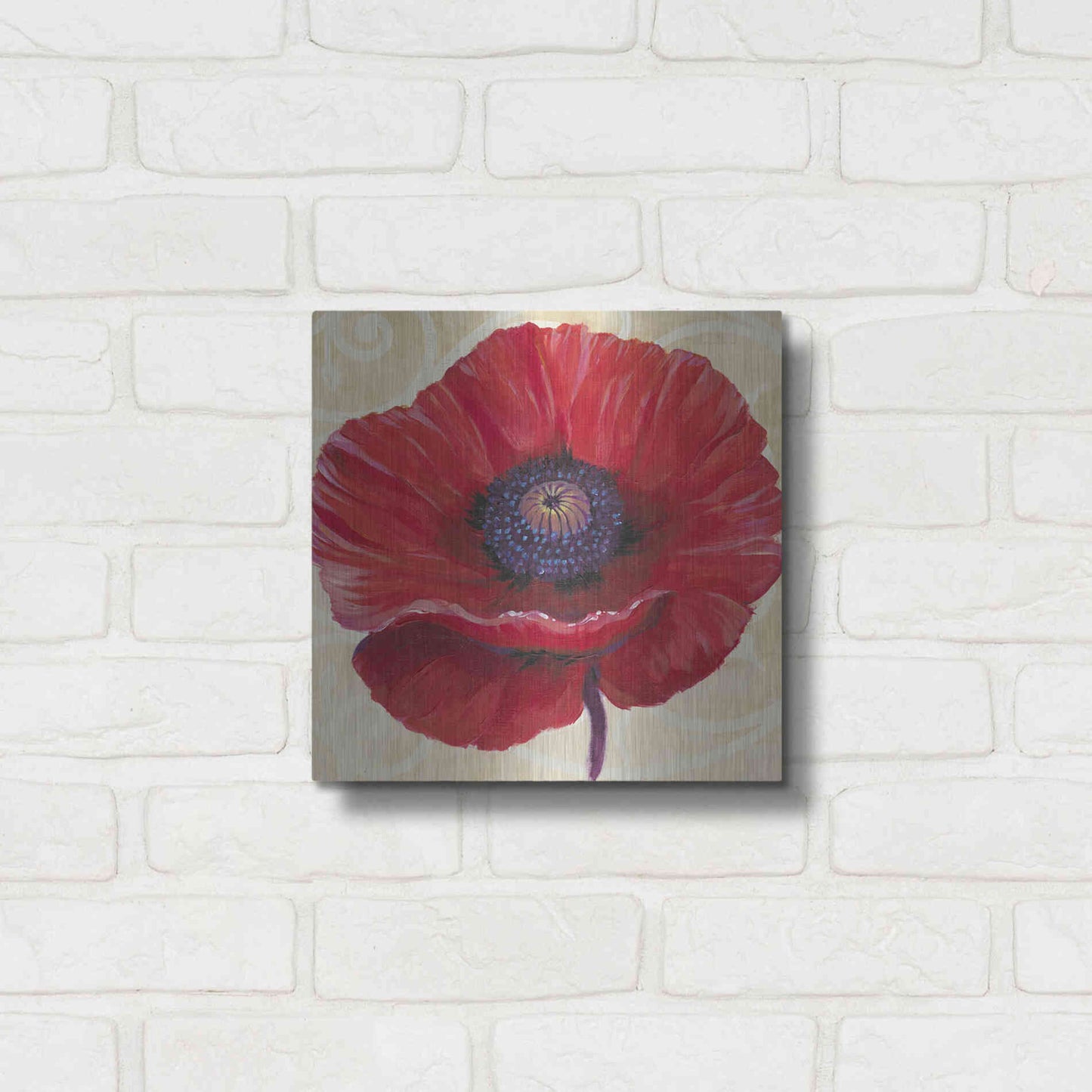 Luxe Metal Art 'Red Poppy II' by Tim O'Toole, Metal Wall Art,12x12