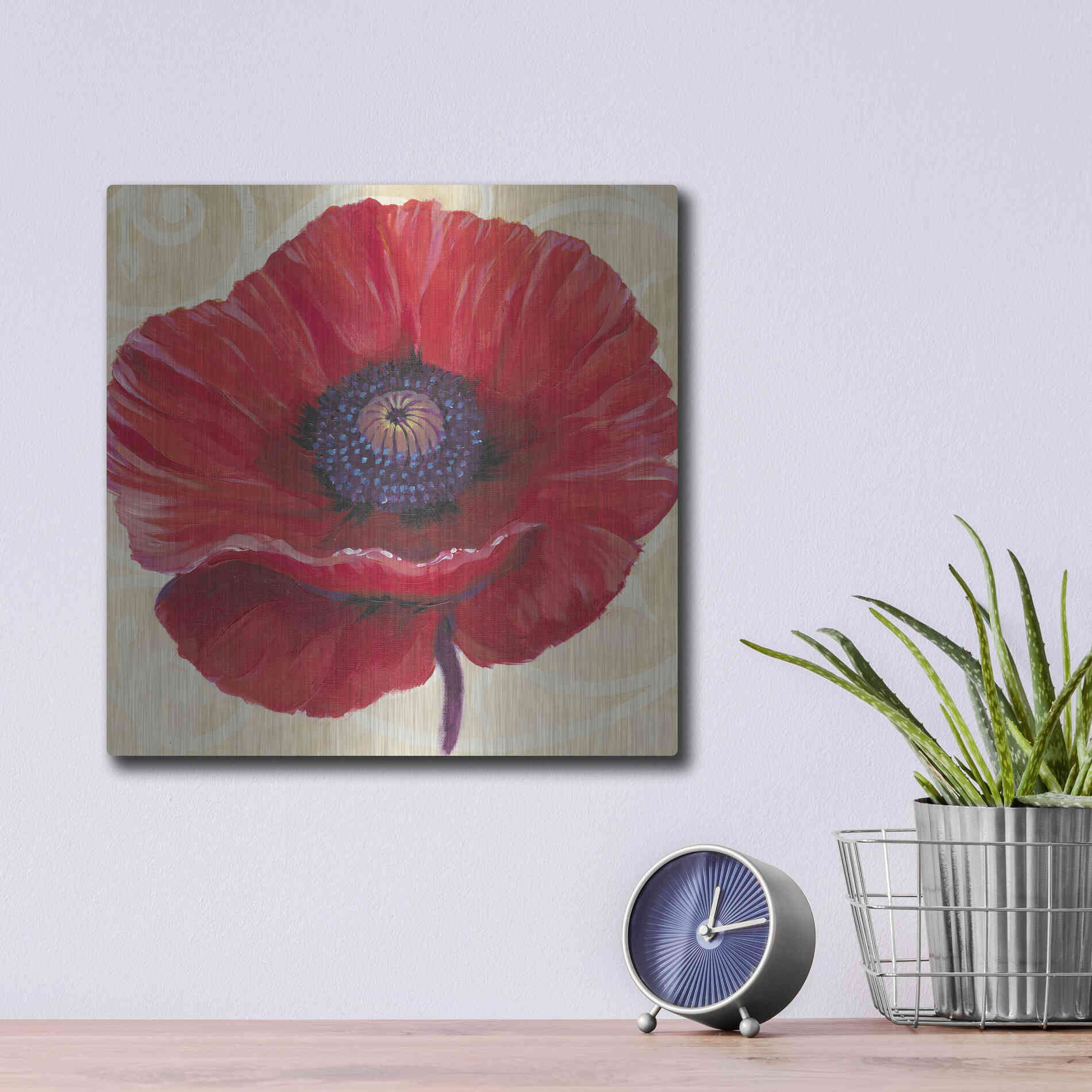 Luxe Metal Art 'Red Poppy II' by Tim O'Toole, Metal Wall Art,12x12