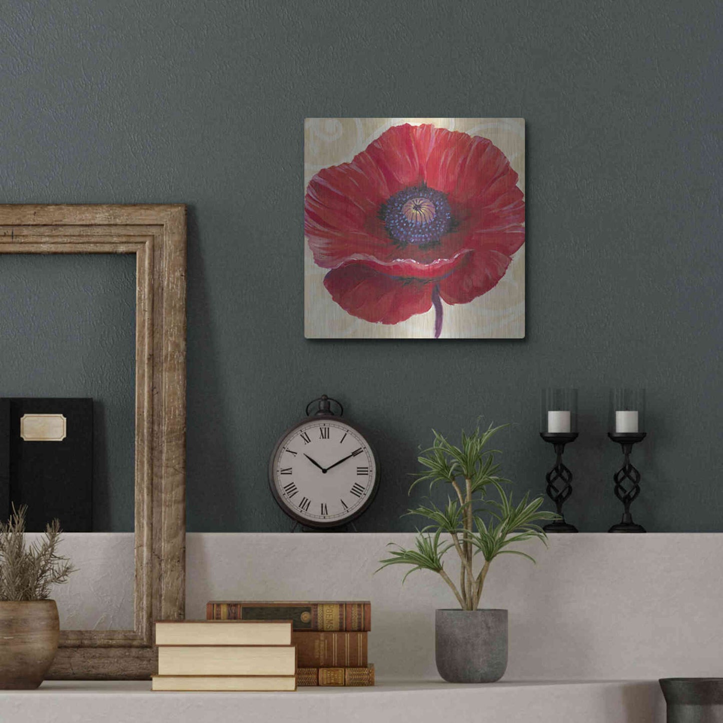 Luxe Metal Art 'Red Poppy II' by Tim O'Toole, Metal Wall Art,12x12