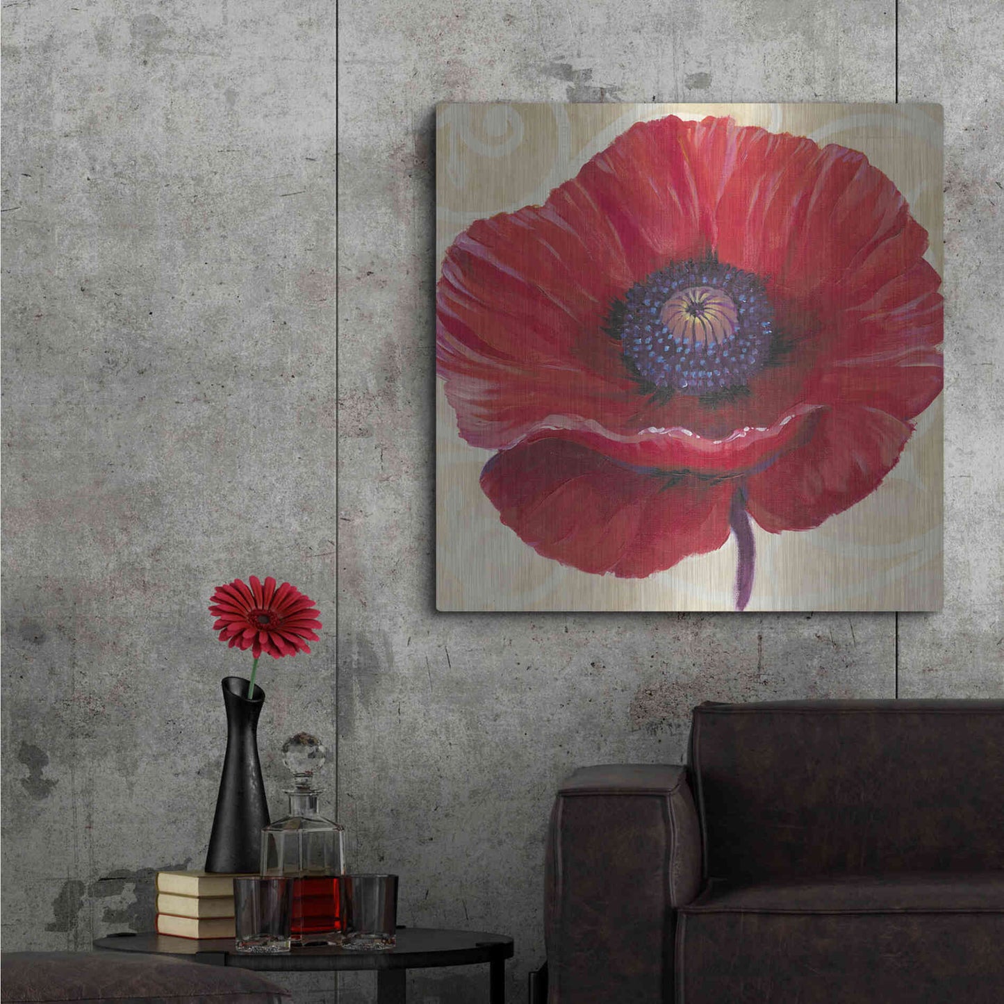 Luxe Metal Art 'Red Poppy II' by Tim O'Toole, Metal Wall Art,36x36