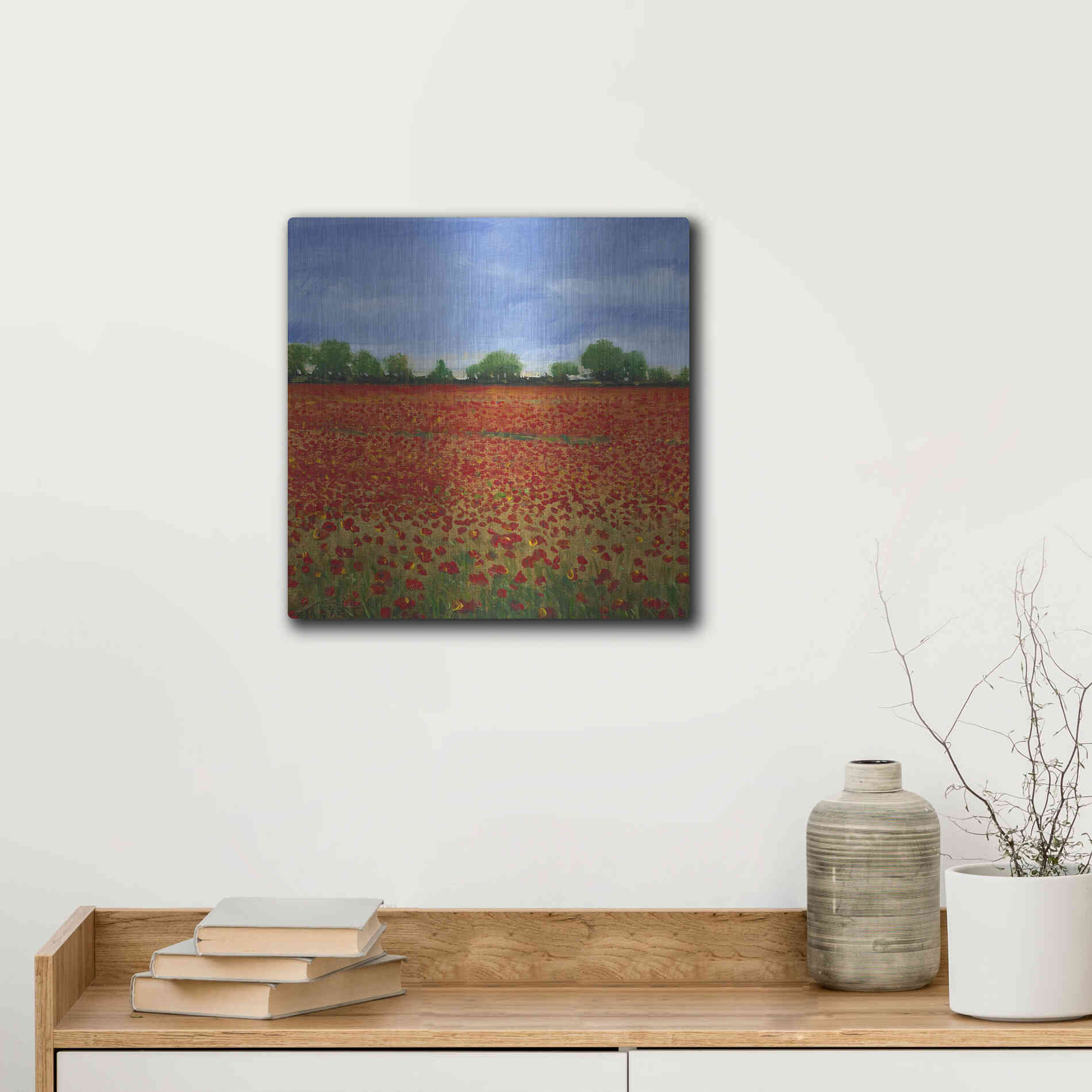 Luxe Metal Art 'Field of Poppies I' by Tim O'Toole, Metal Wall Art,12x12