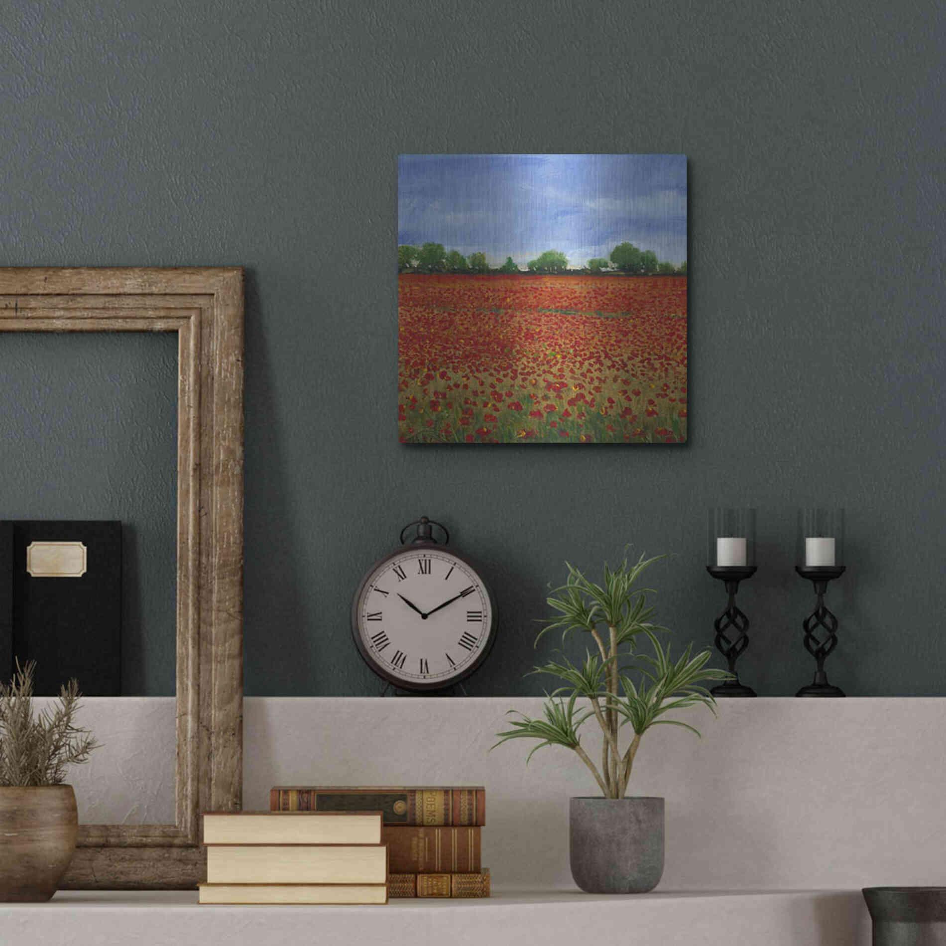 Luxe Metal Art 'Field of Poppies I' by Tim O'Toole, Metal Wall Art,12x12