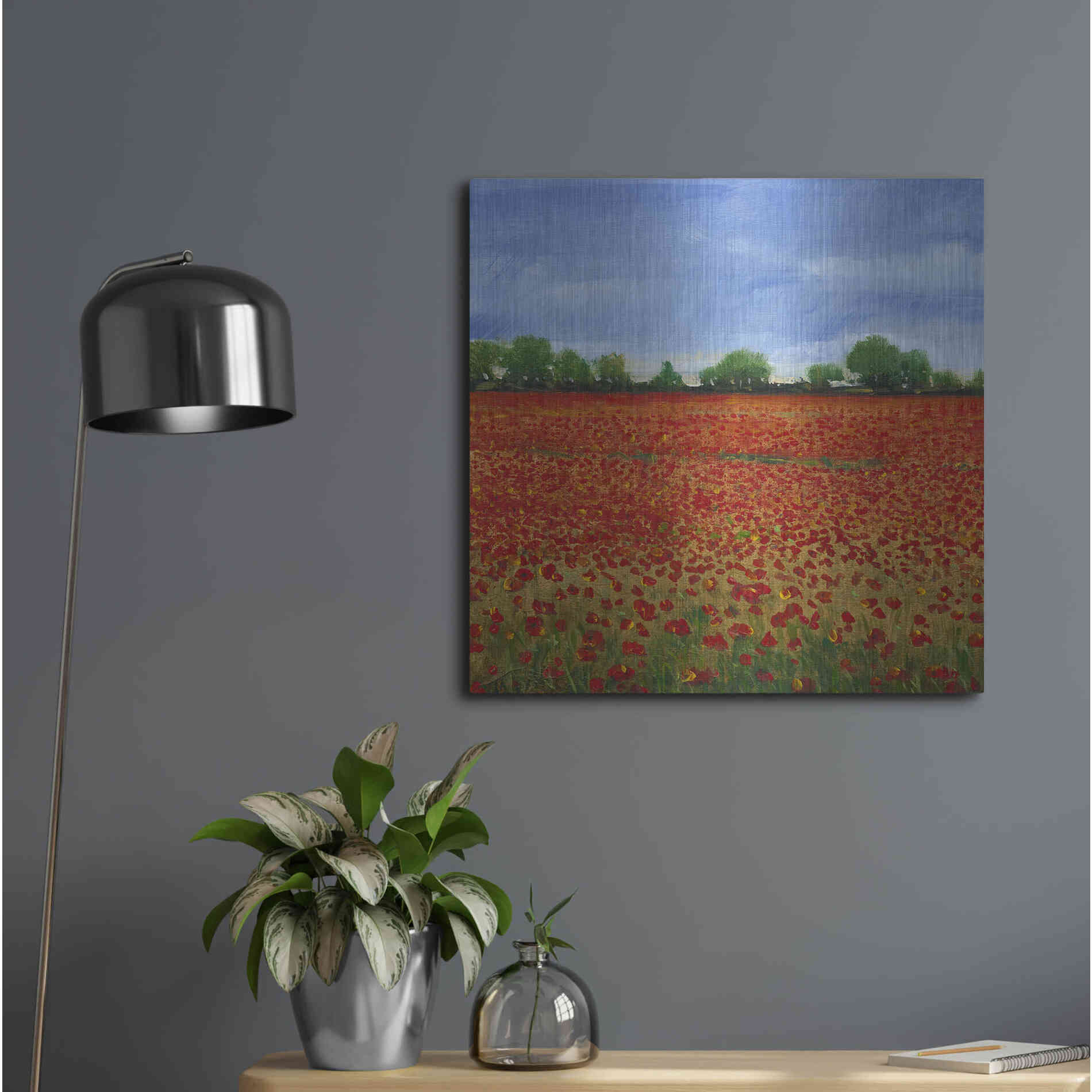 Luxe Metal Art 'Field of Poppies I' by Tim O'Toole, Metal Wall Art,24x24