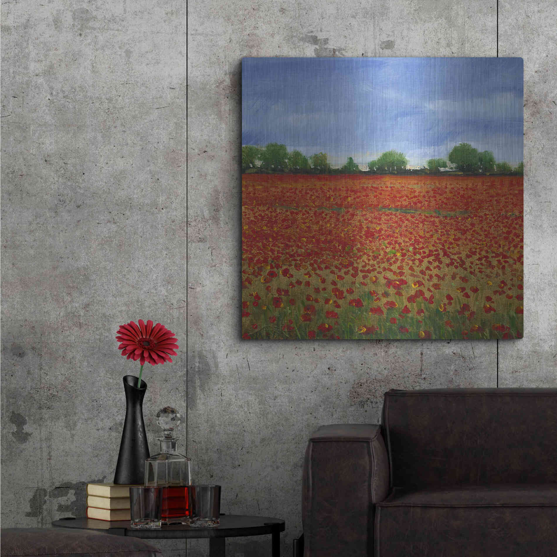 Luxe Metal Art 'Field of Poppies I' by Tim O'Toole, Metal Wall Art,36x36