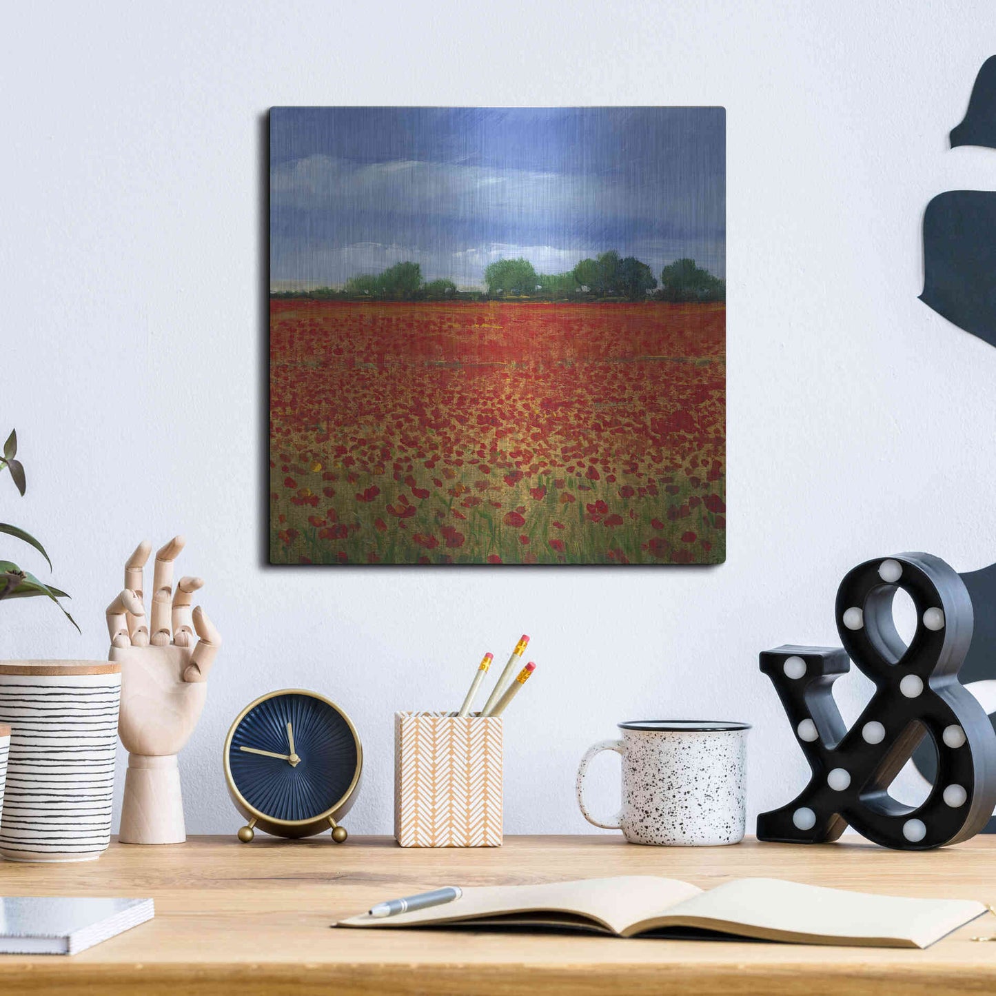 Luxe Metal Art 'Field of Poppies II' by Tim O'Toole, Metal Wall Art,12x12