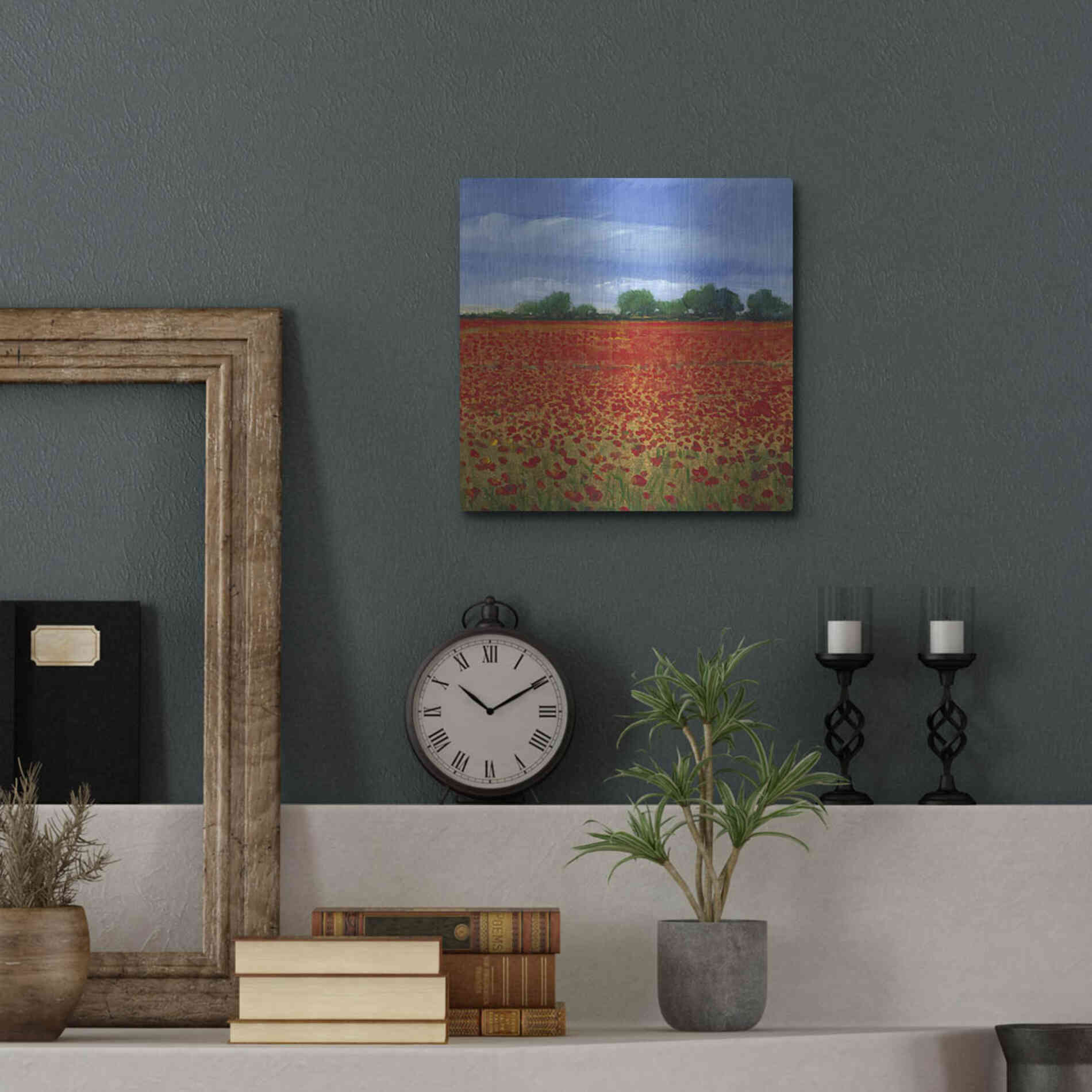 Luxe Metal Art 'Field of Poppies II' by Tim O'Toole, Metal Wall Art,12x12