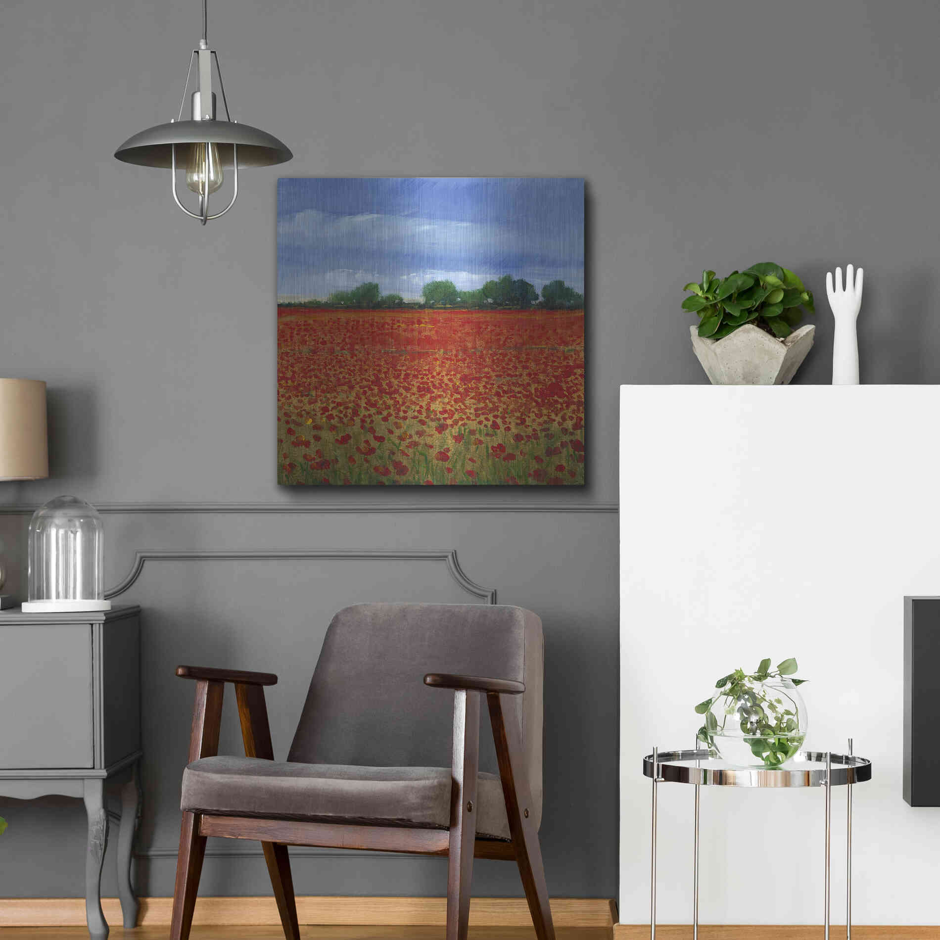 Luxe Metal Art 'Field of Poppies II' by Tim O'Toole, Metal Wall Art,24x24