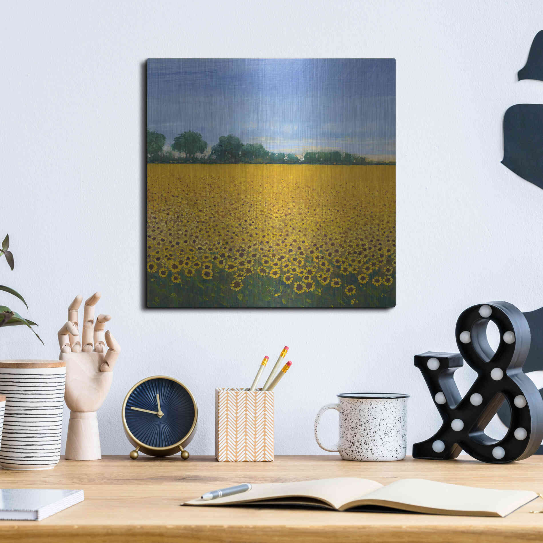 Luxe Metal Art 'Field of Sunflowers I' by Tim O'Toole, Metal Wall Art,12x12