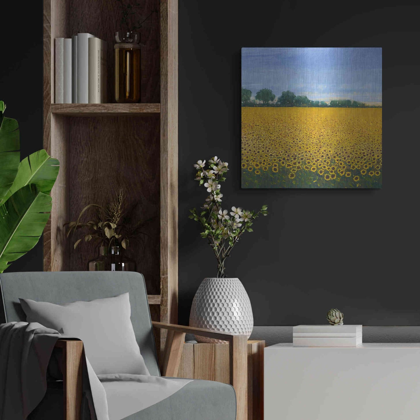 Luxe Metal Art 'Field of Sunflowers I' by Tim O'Toole, Metal Wall Art,24x24