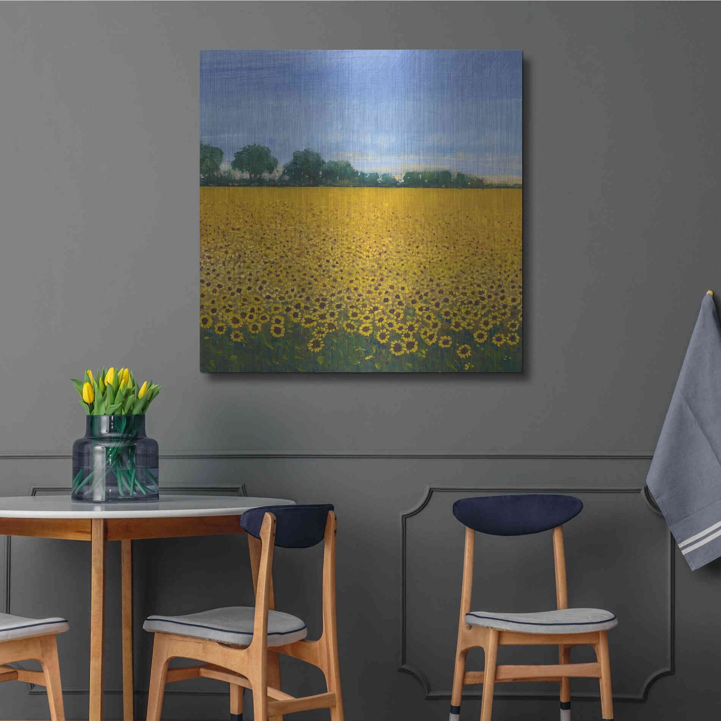 Luxe Metal Art 'Field of Sunflowers I' by Tim O'Toole, Metal Wall Art,36x36