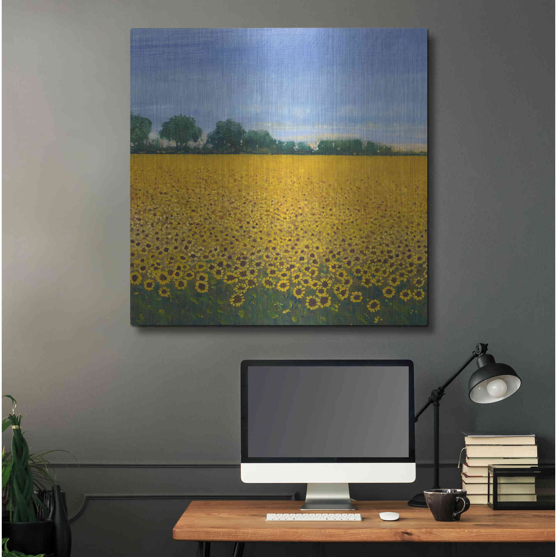 Luxe Metal Art 'Field of Sunflowers I' by Tim O'Toole, Metal Wall Art,36x36