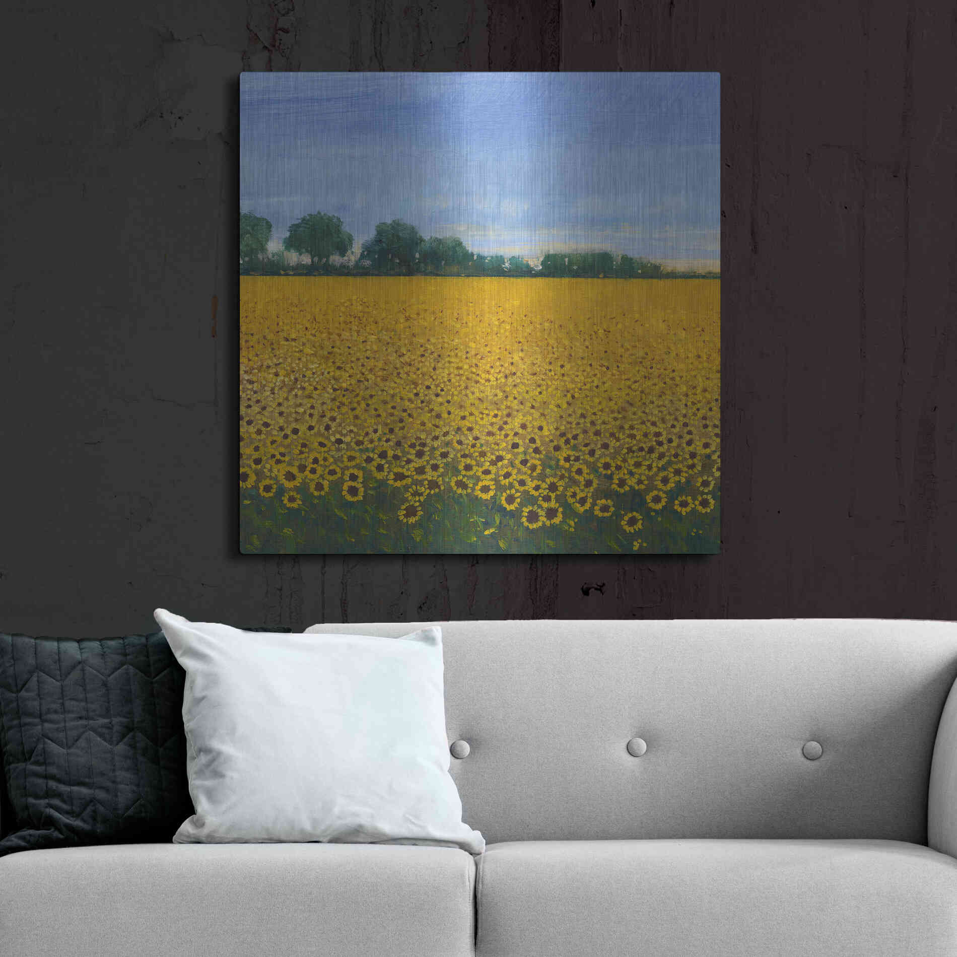 Luxe Metal Art 'Field of Sunflowers I' by Tim O'Toole, Metal Wall Art,36x36