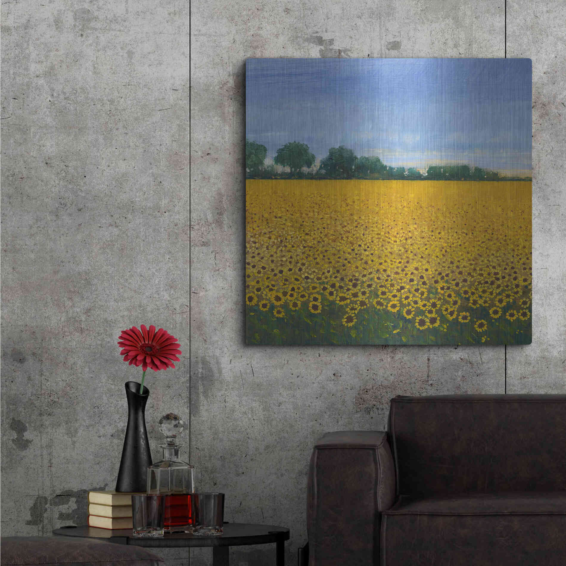 Luxe Metal Art 'Field of Sunflowers I' by Tim O'Toole, Metal Wall Art,36x36