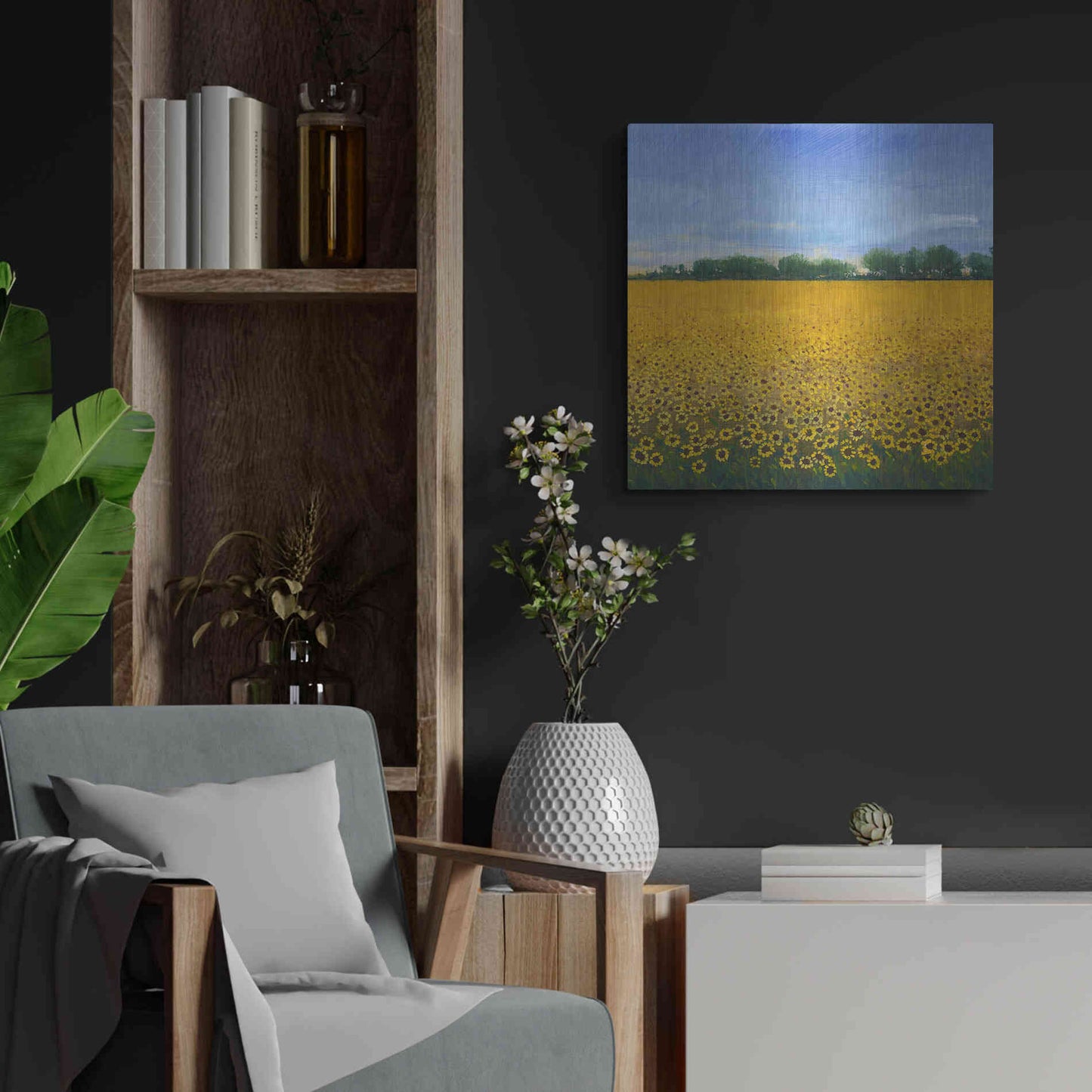 Luxe Metal Art 'Field of Sunflowers II' by Tim O'Toole, Metal Wall Art,24x24