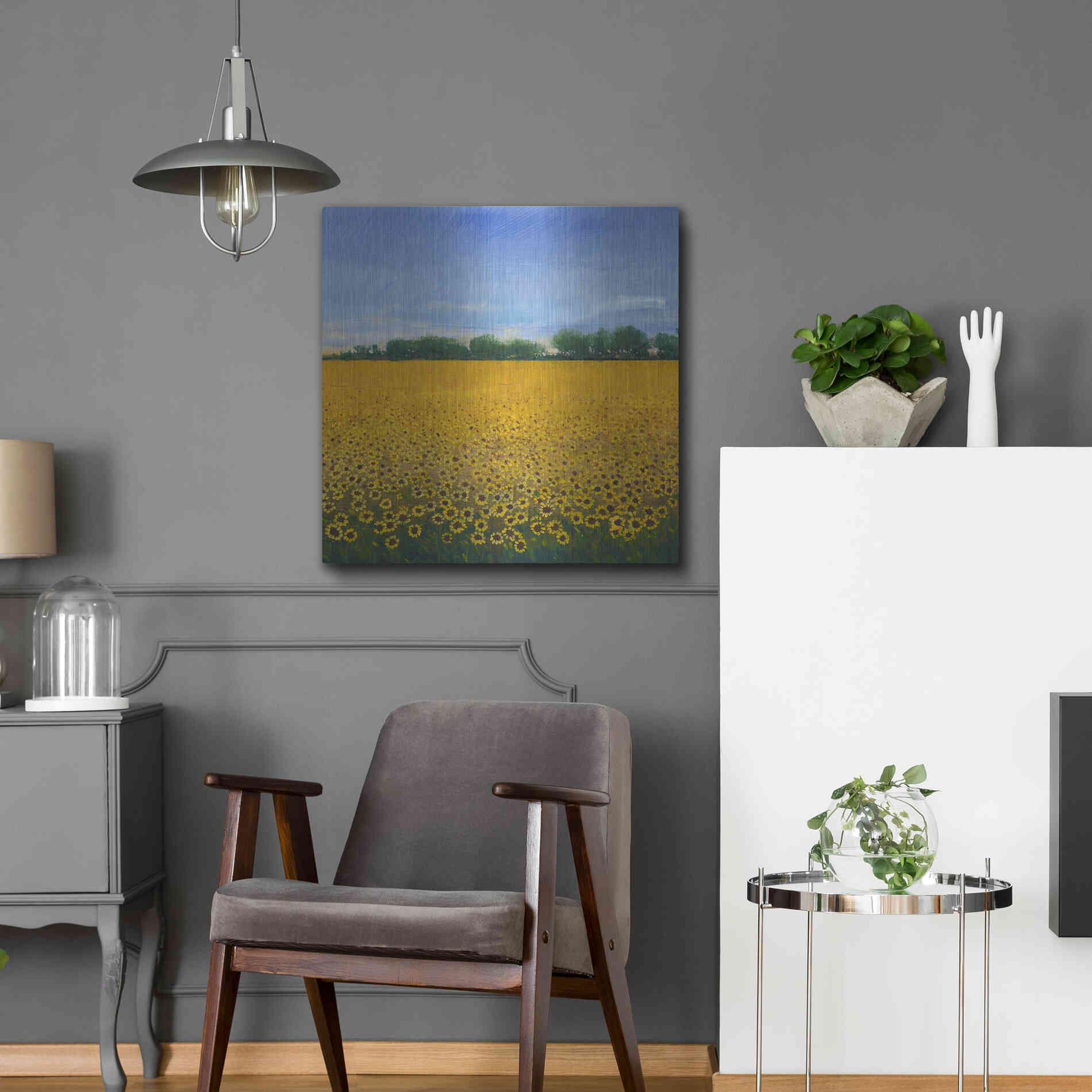 Luxe Metal Art 'Field of Sunflowers II' by Tim O'Toole, Metal Wall Art,24x24