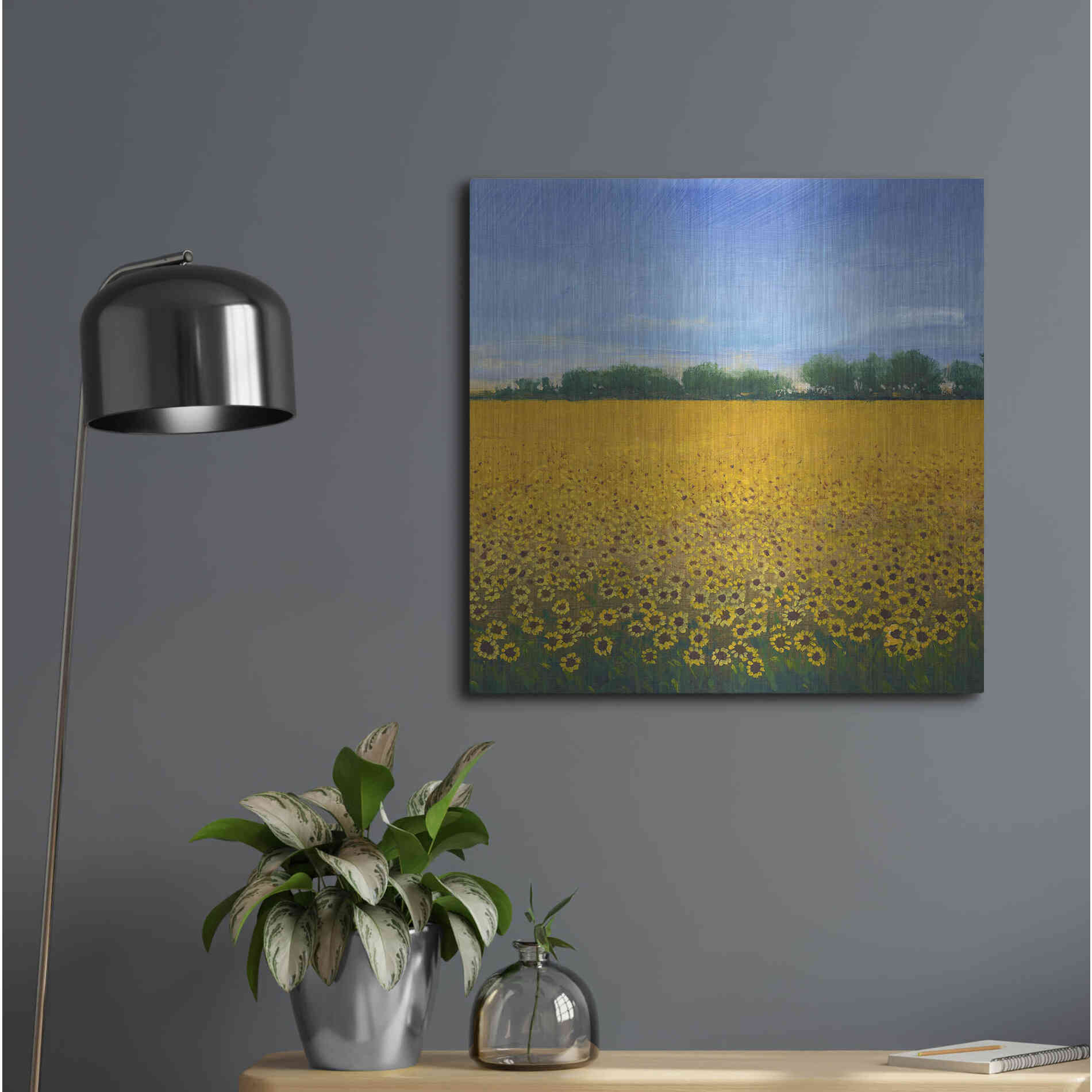 Luxe Metal Art 'Field of Sunflowers II' by Tim O'Toole, Metal Wall Art,24x24