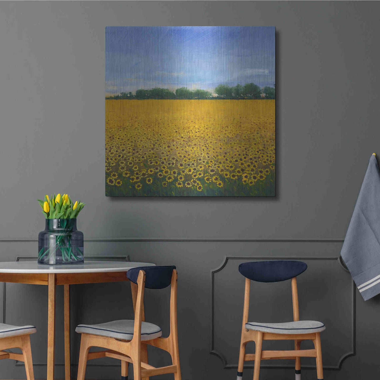 Luxe Metal Art 'Field of Sunflowers II' by Tim O'Toole, Metal Wall Art,36x36