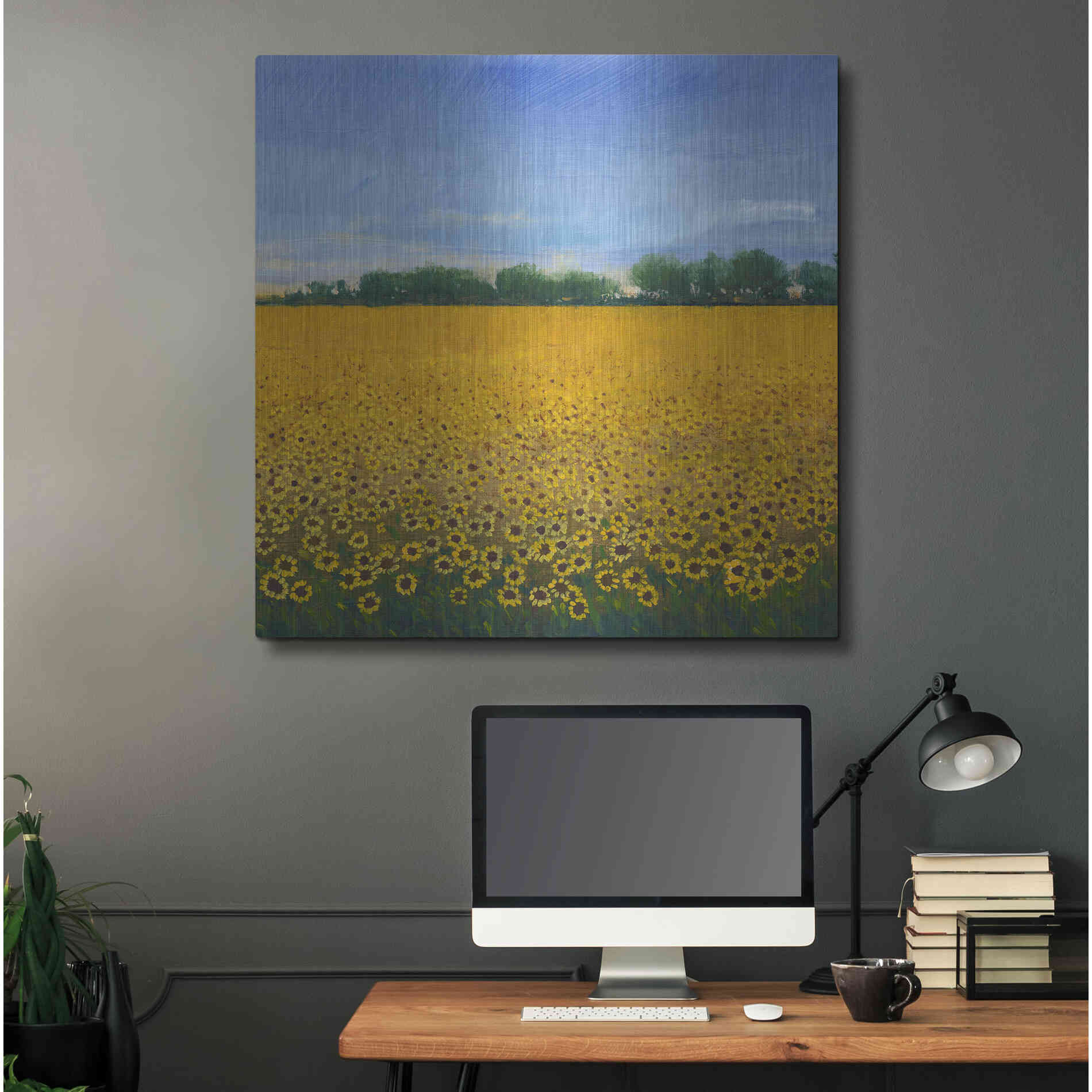 Luxe Metal Art 'Field of Sunflowers II' by Tim O'Toole, Metal Wall Art,36x36